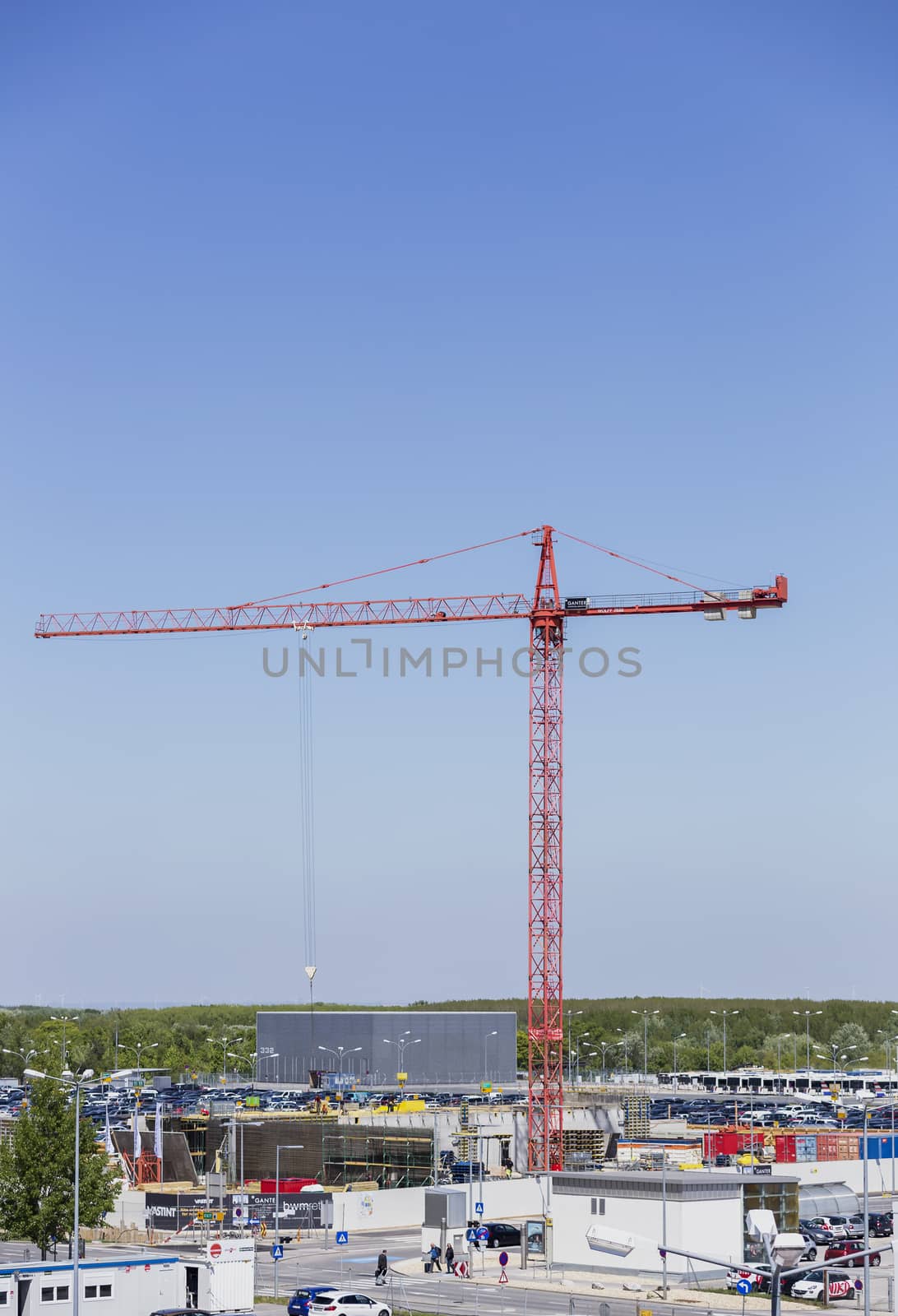 VIENNA, AUSTRIA – APRIL 30th 2016: Construction Crane at Vienna International Airport.