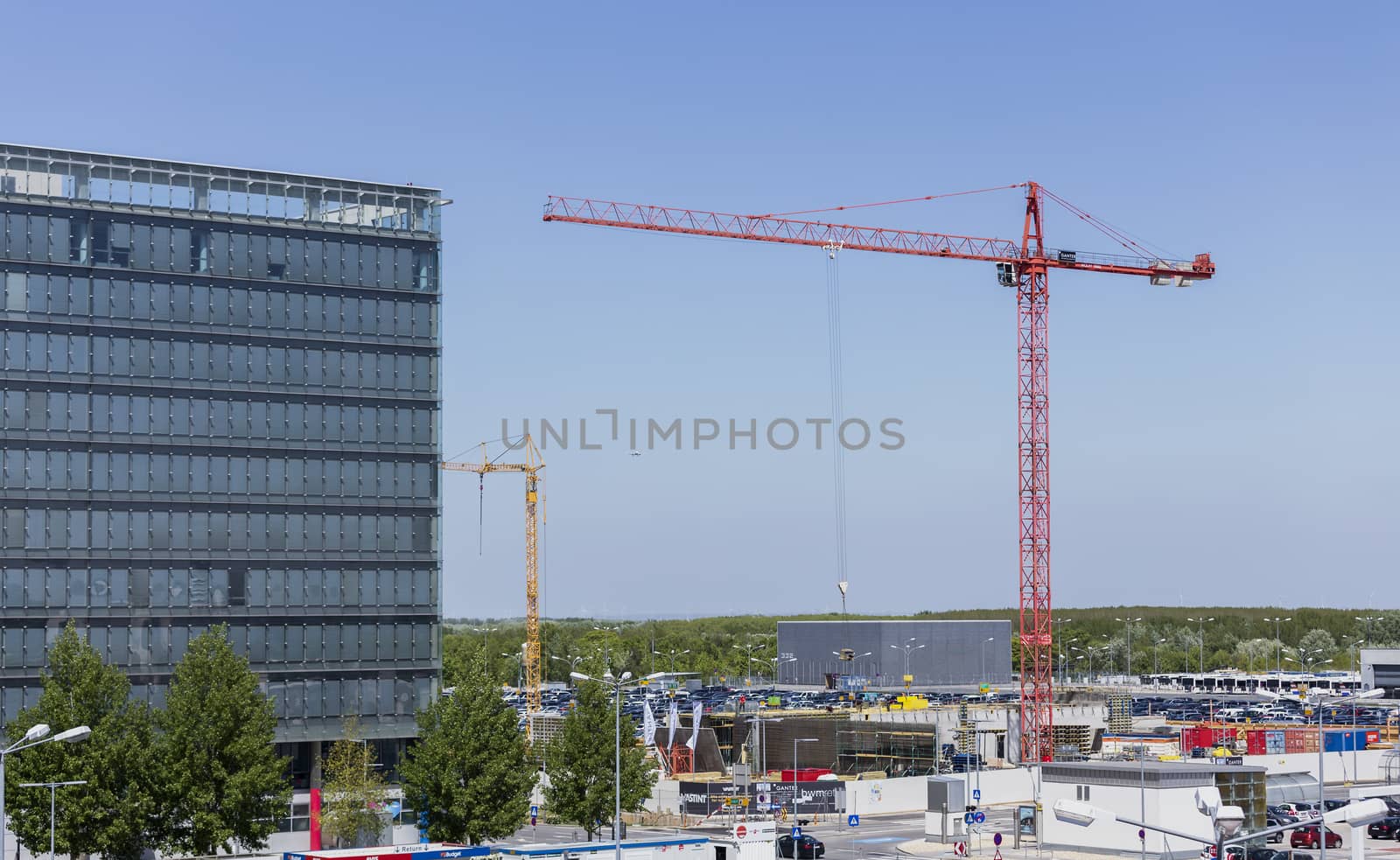 VIENNA, AUSTRIA – APRIL 30th 2016: Construction Crane at Vienna International Airport.