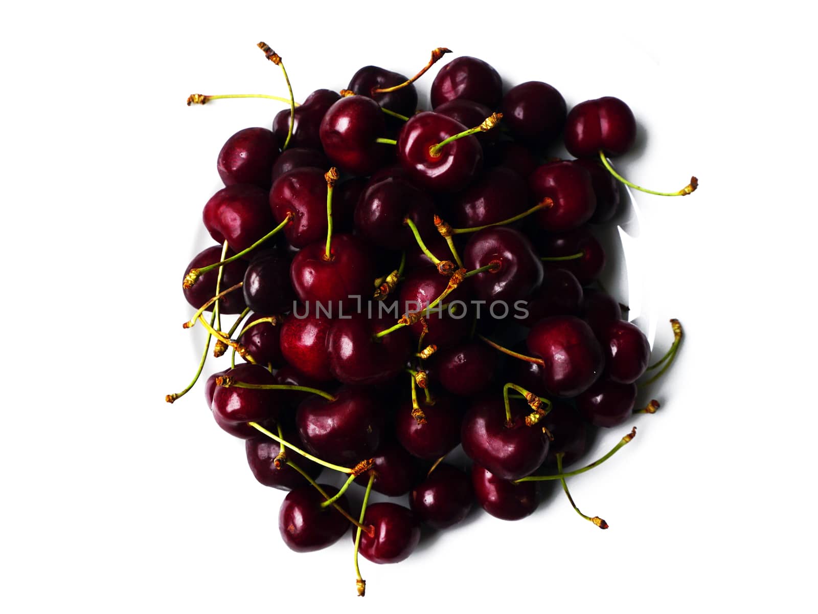 Fresh cherry fruit top view on white background 