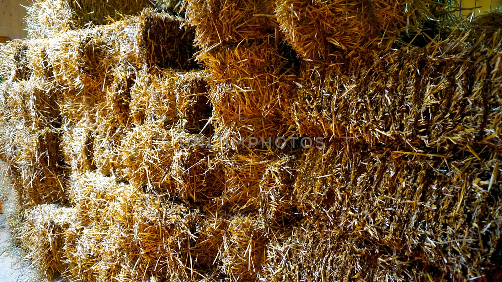 Straw bales stack in the farm house