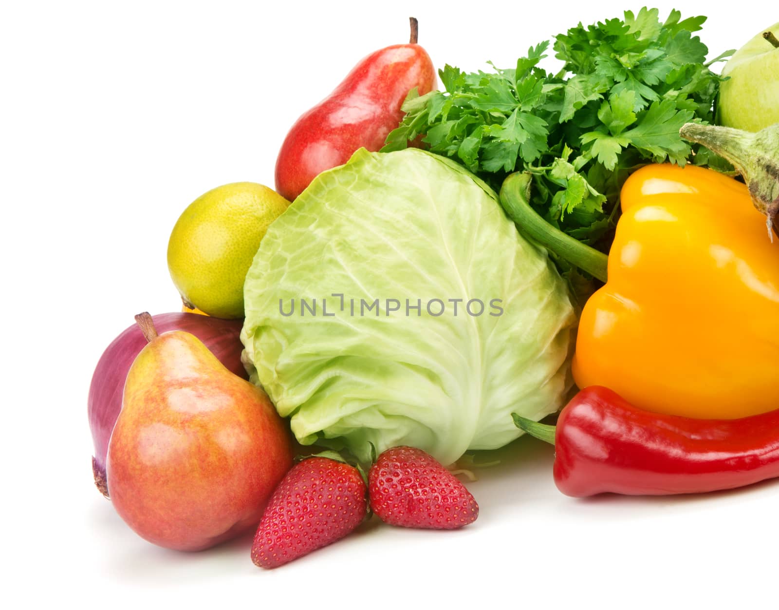 set of fruits and vegetables isolated on white background