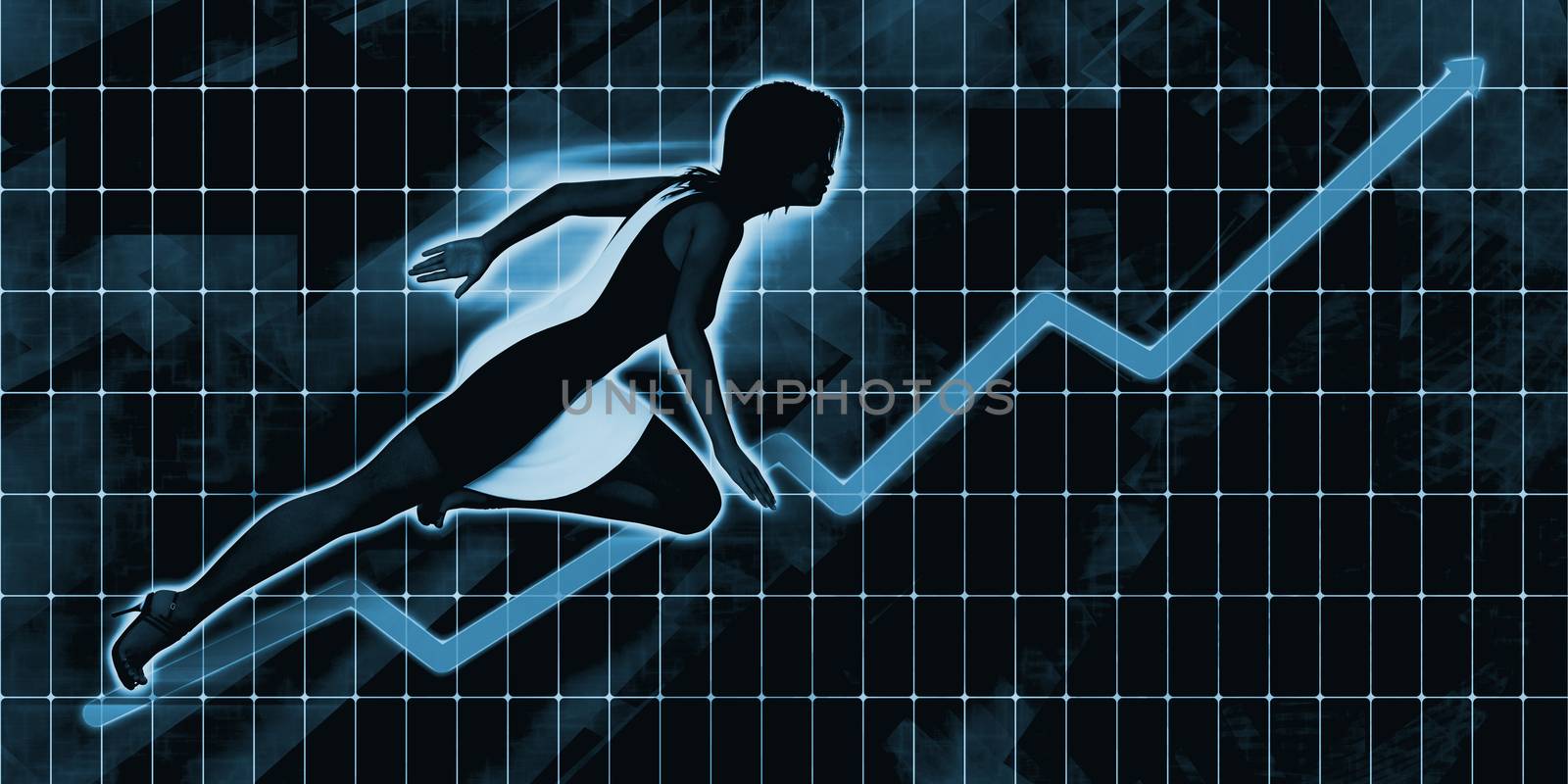 Black Businesswoman Charging Ahead on Blue Background Art