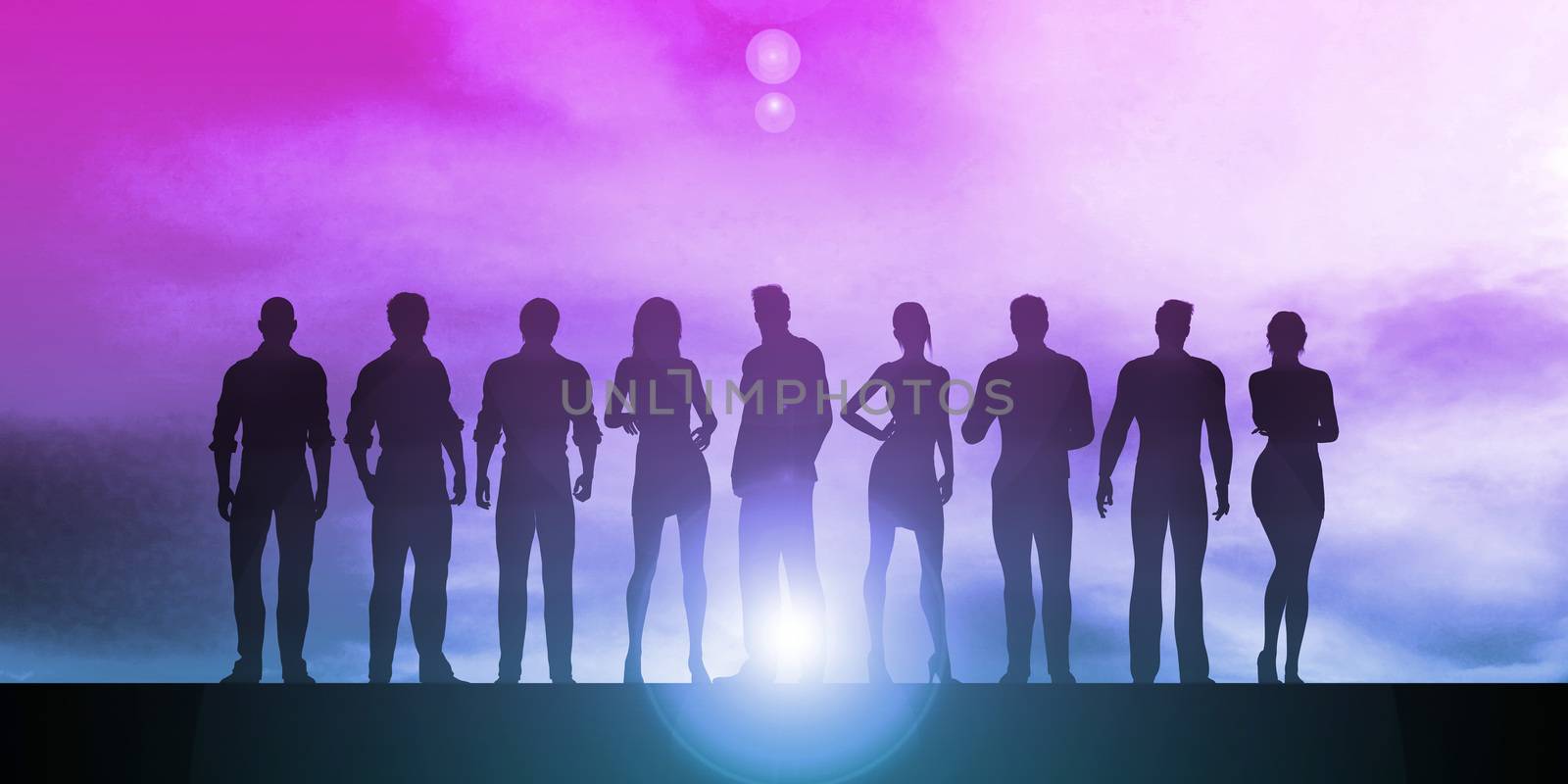 Teamwork on Cloudy Skies Background as Concept
