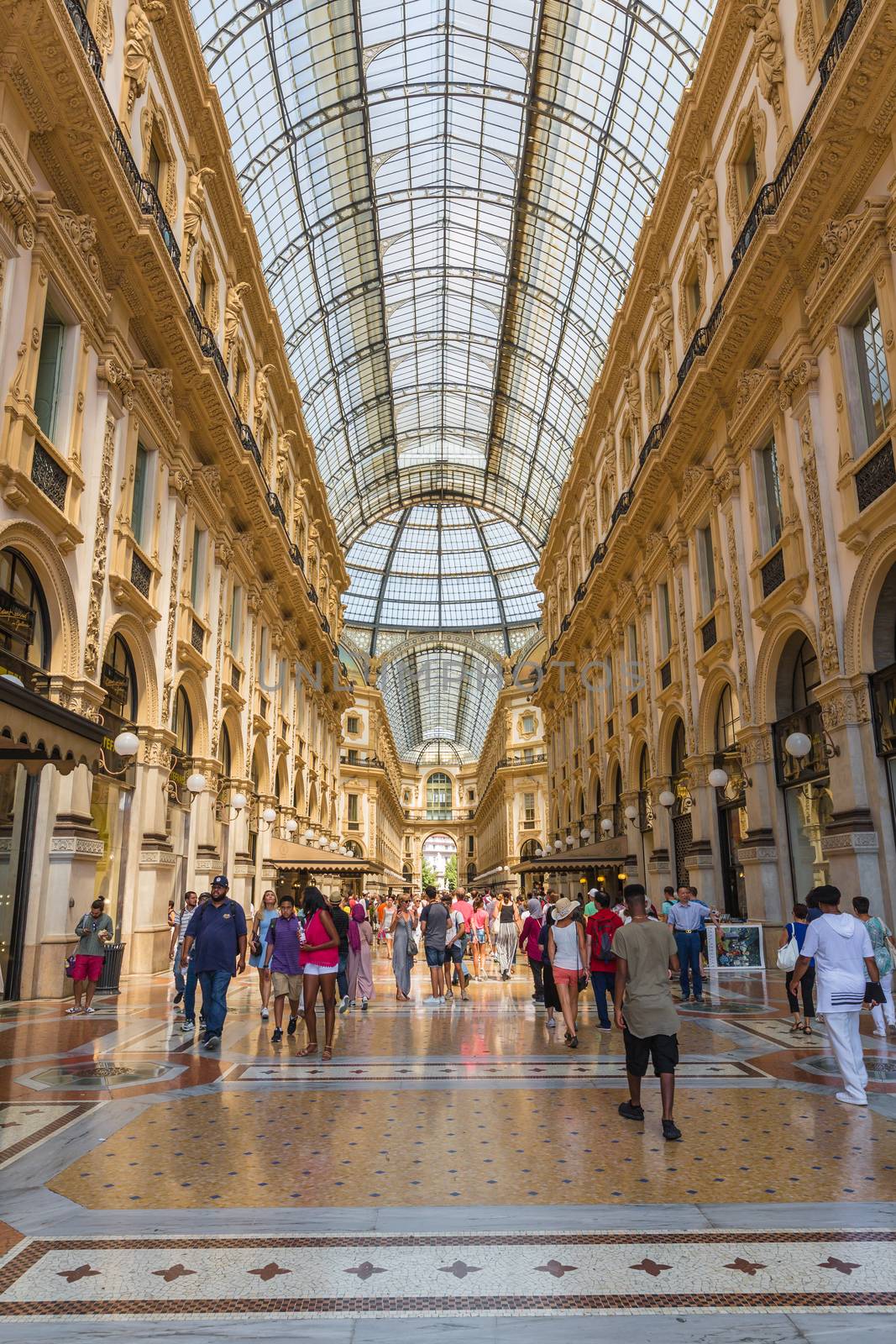 MILAN, ITALY - AUGUST 03, 2016: Galleria Vittorio Emanuele II in Milan, one of the world's oldest shopping malls, built between 1865 and 1877.