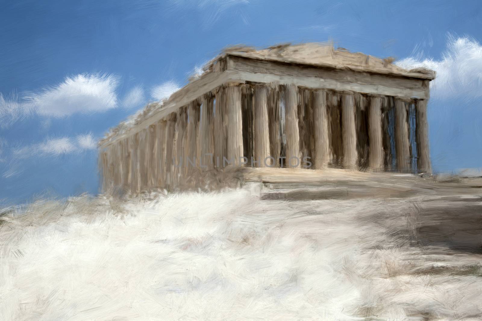 Painting style illustration of Athens Parthenon ancient Temple