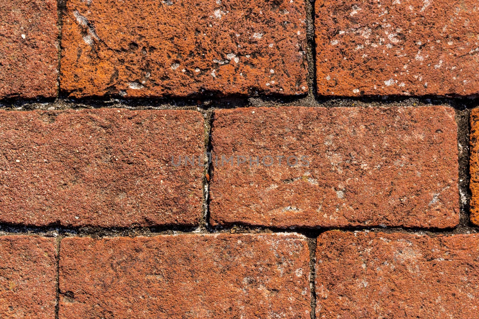 Detailed ancient red brick wall background photo texture.