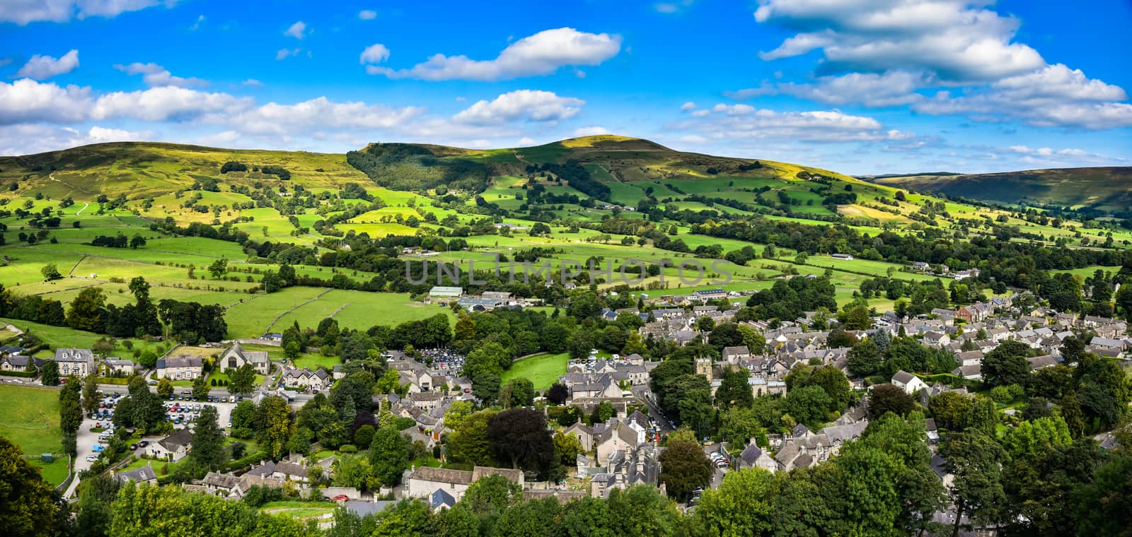 view of panoramic landscape of castleton  taken from Peveril castle