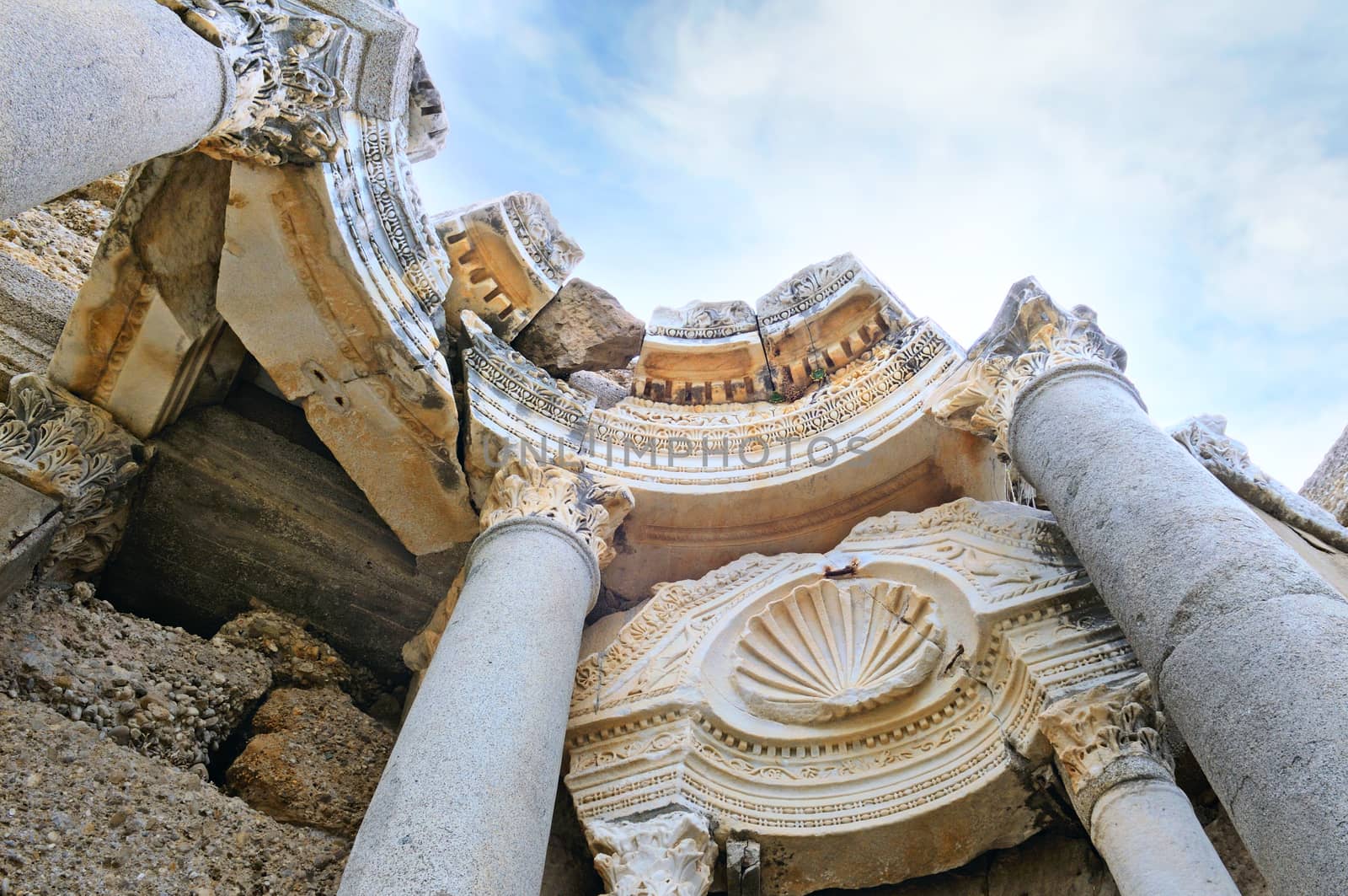 Beautiful view of ancient ruins in Side, Turkey