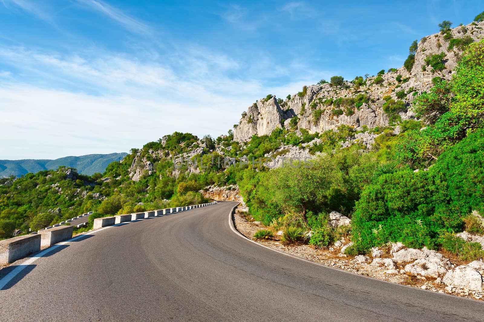 Winding Asphalt Road in the Cantabrian Mountains, Spain