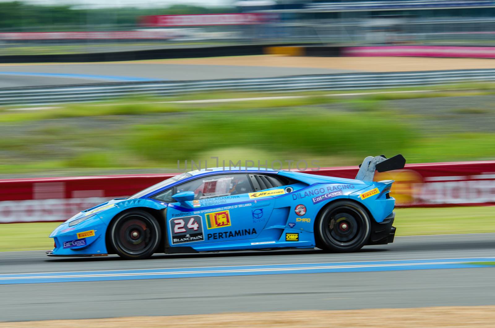 BURIRAM - THAILAND 24 : Lamborghini Super Trofeo Asia on display Buriram Super Race 2016 at Chang International Racing Circuit on July 24, 2016, Buriram, Thailand.