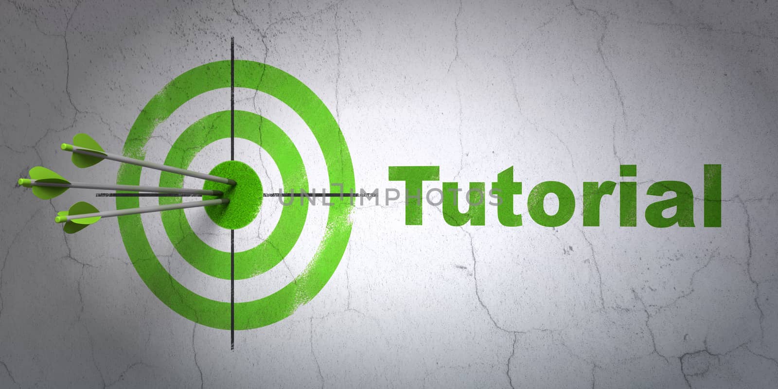 Success Education concept: arrows hitting the center of target, Green Tutorial on wall background