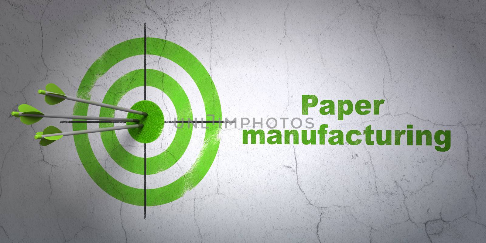 Success Industry concept: arrows hitting the center of target, Green Paper Manufacturing on wall background