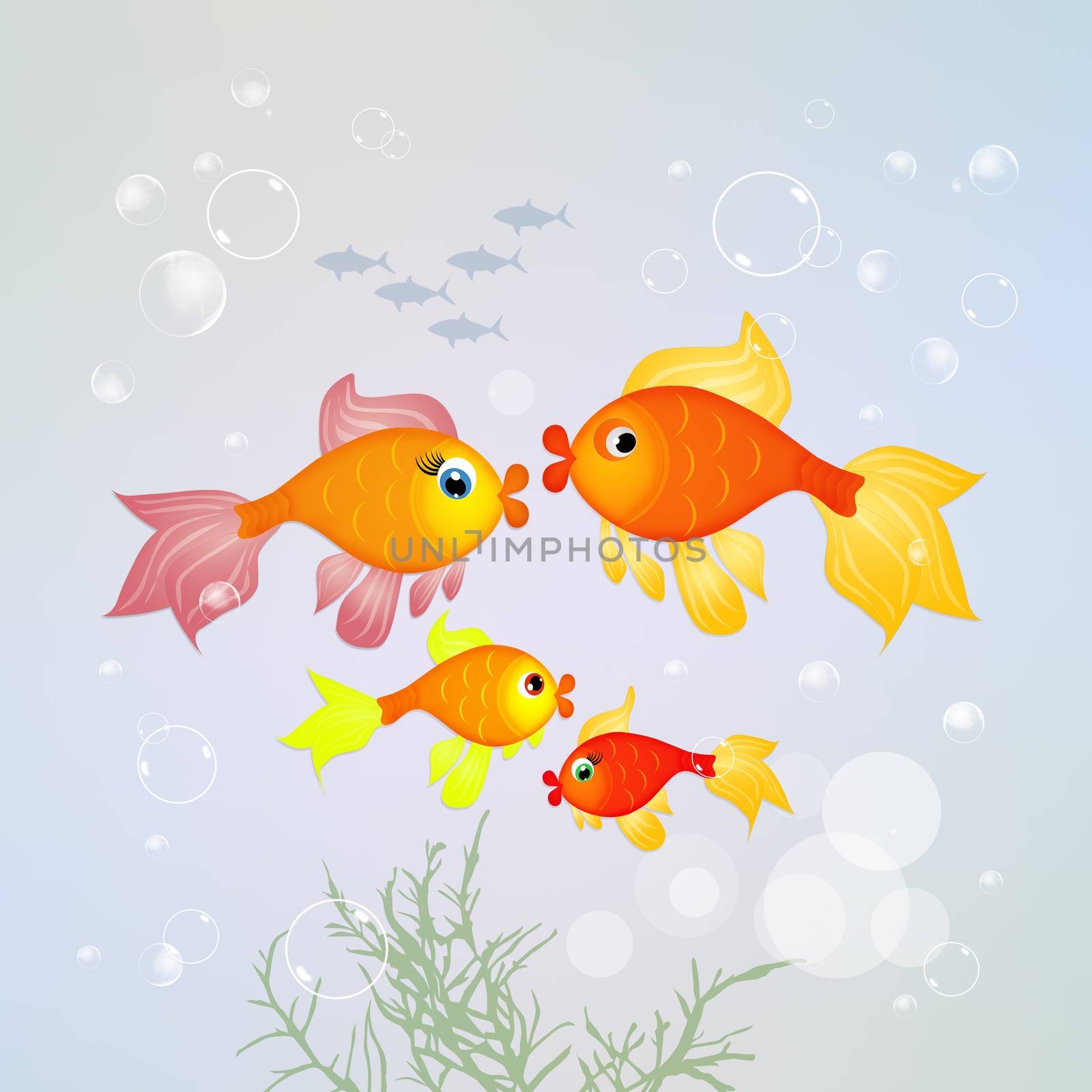 illustration of red fishes family