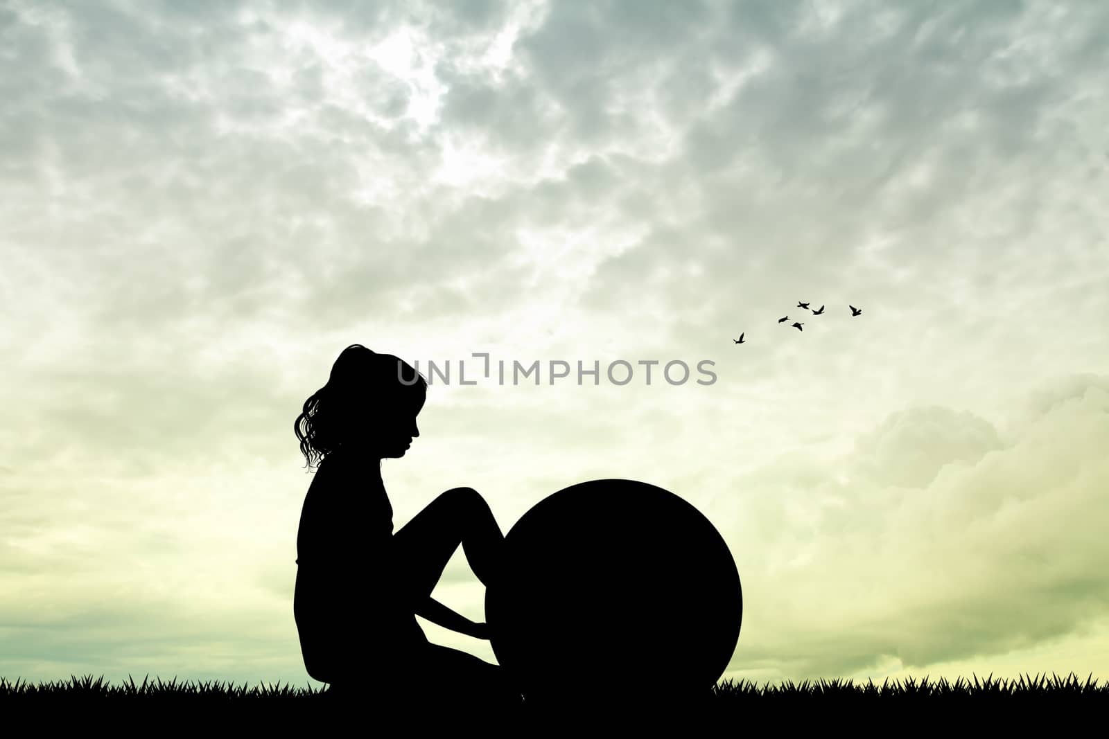 illustration of girl with pilates ball