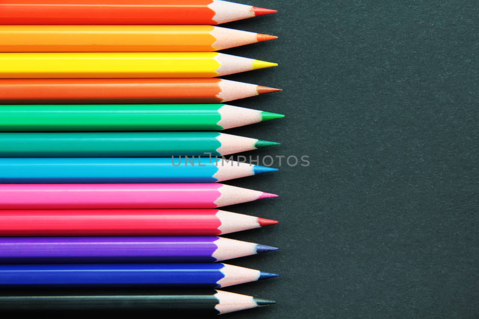 Pencils of different colors close up isolated on black