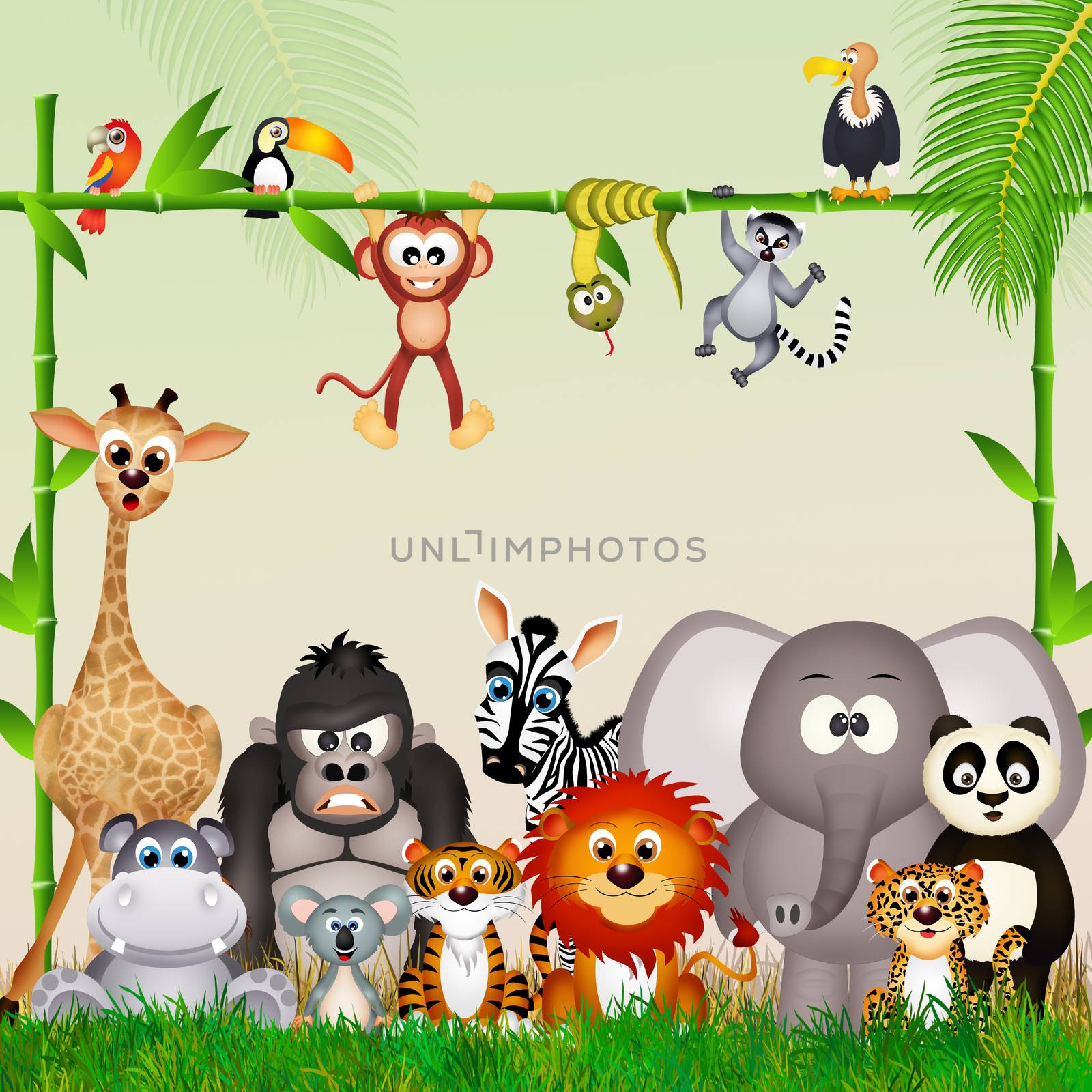 illustration of wild animals in the jungle