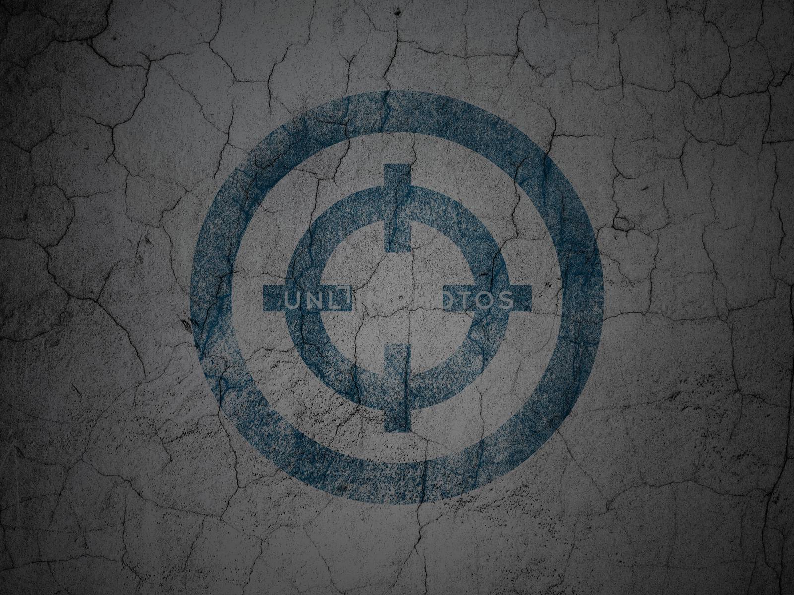 Business concept: Blue Target on grunge textured concrete wall background