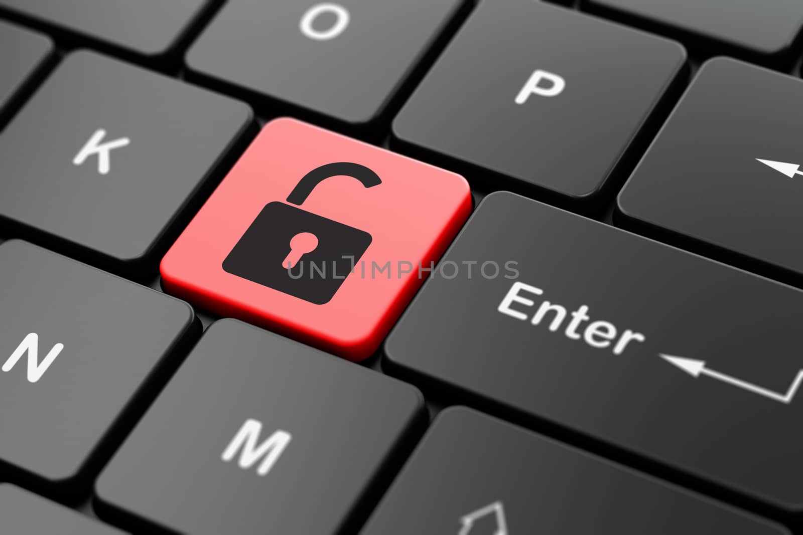 Privacy concept: Opened Padlock on computer keyboard background by maxkabakov