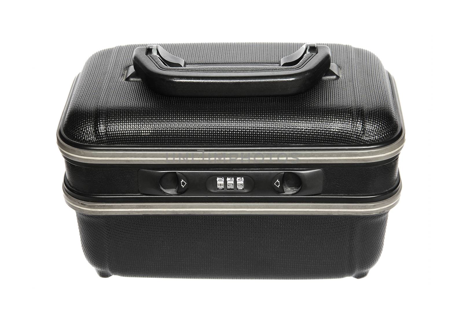 Black plastic suitcase isolated on white by Voinakh