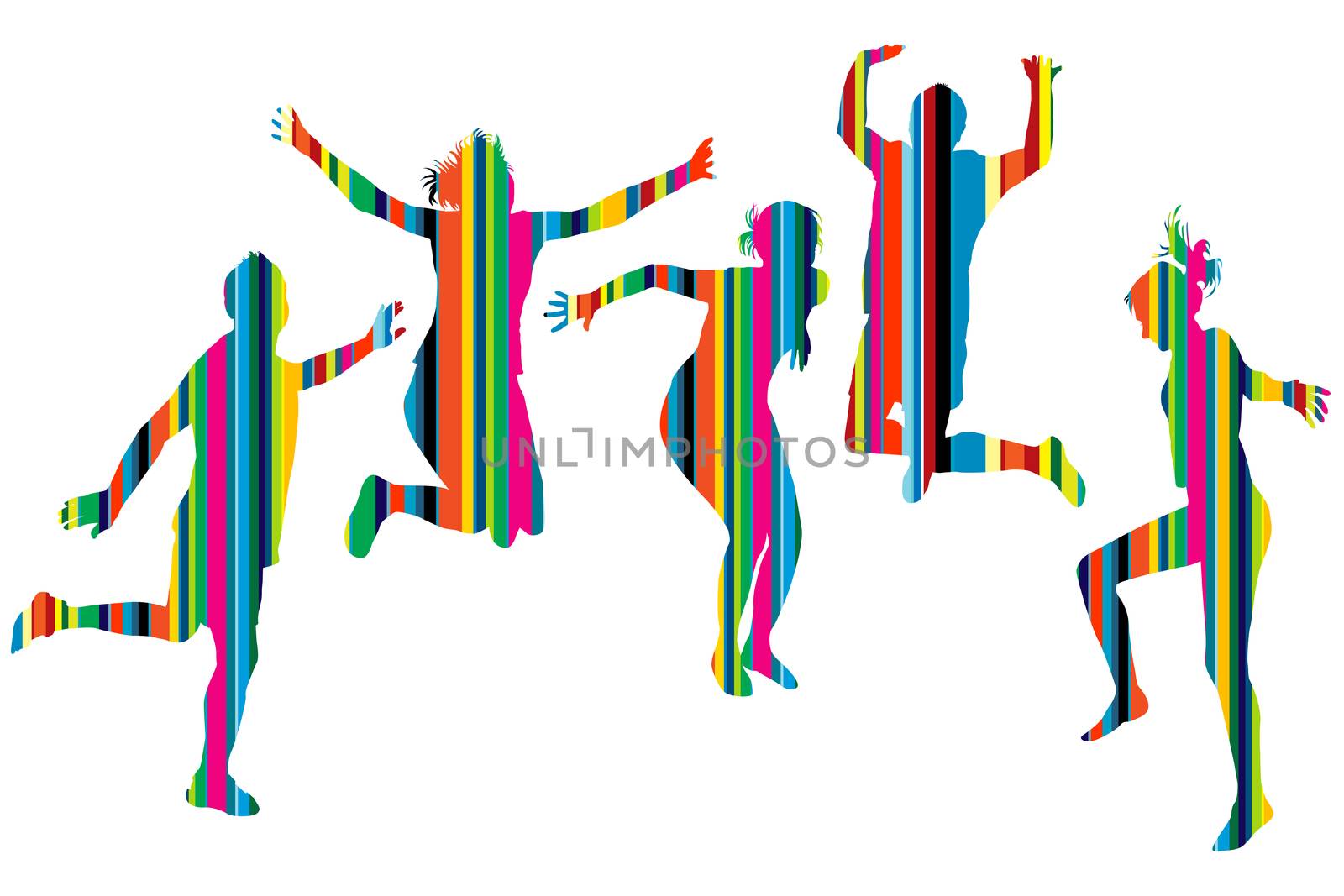 Striped silhouettes of people jumping