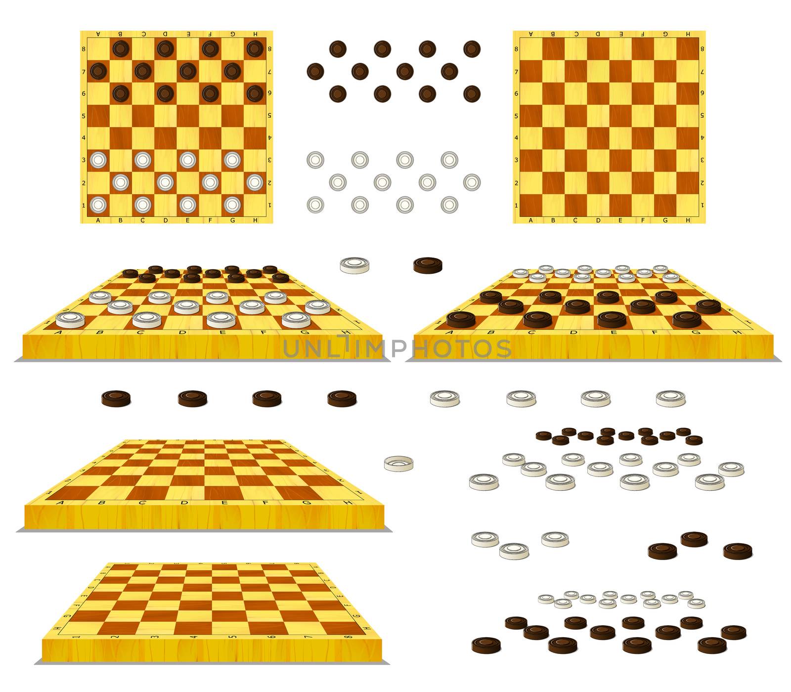 Set of Chessboard and Checkers Isolated on White Background by Multipedia