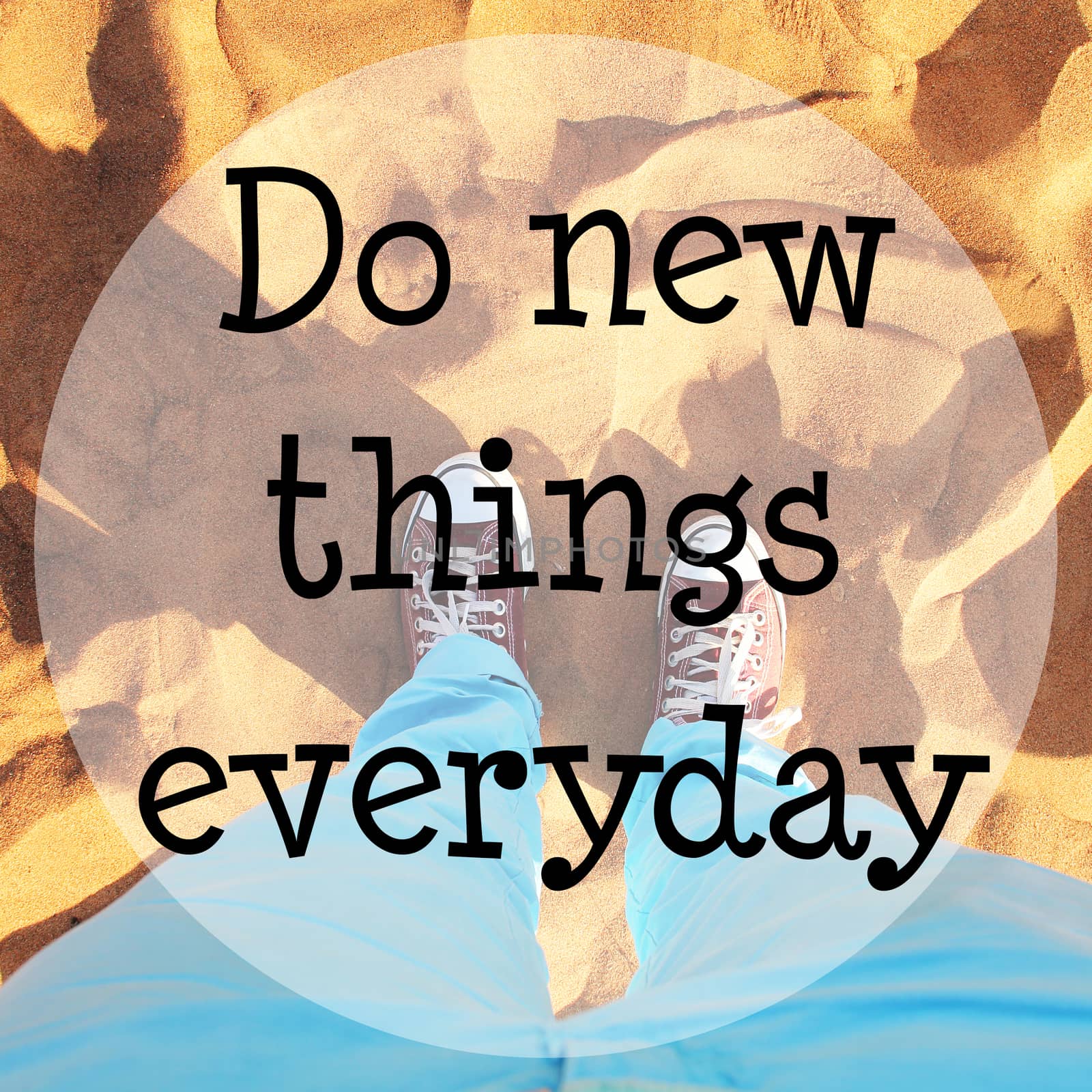 Desert sand with text: Do new things everyday by Voinakh