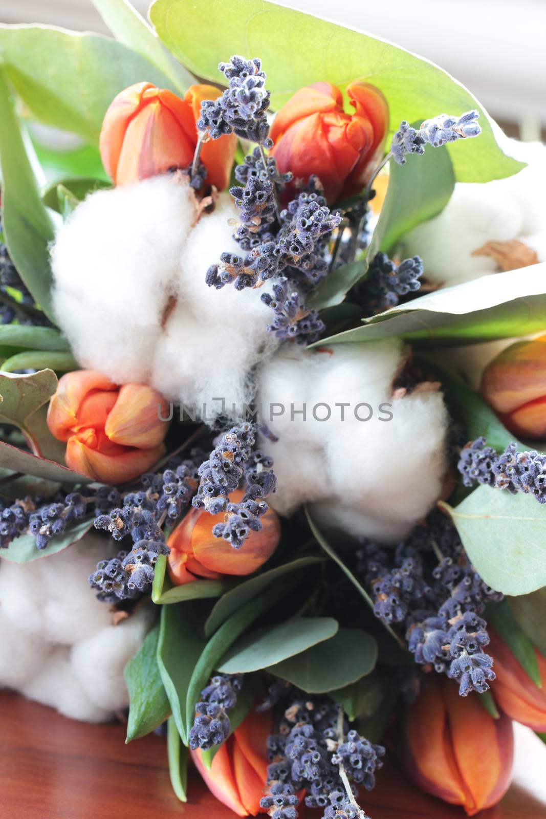 Bouquet of tulips, eucalyptus, lavender by Voinakh