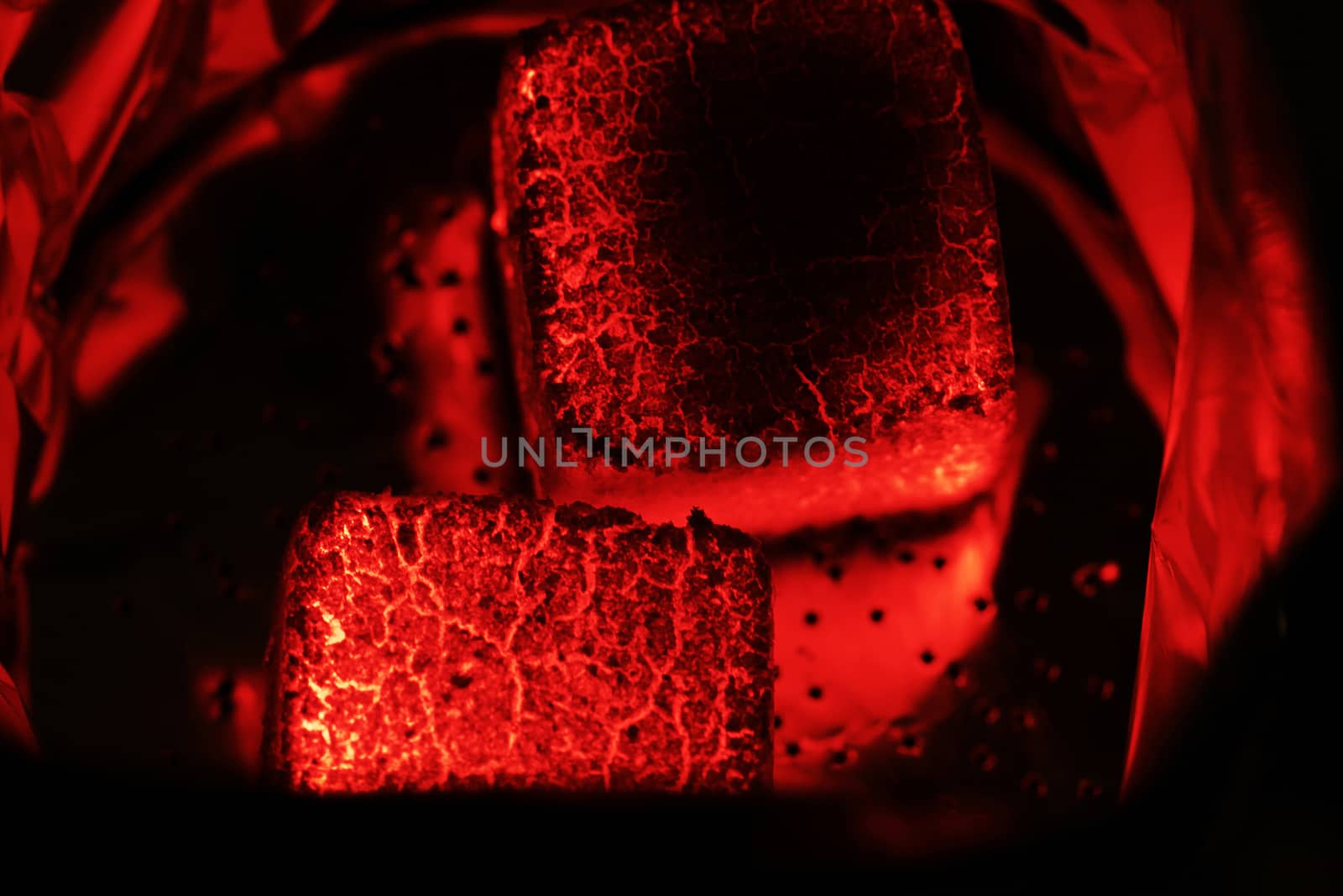 Hookah hot coals close up