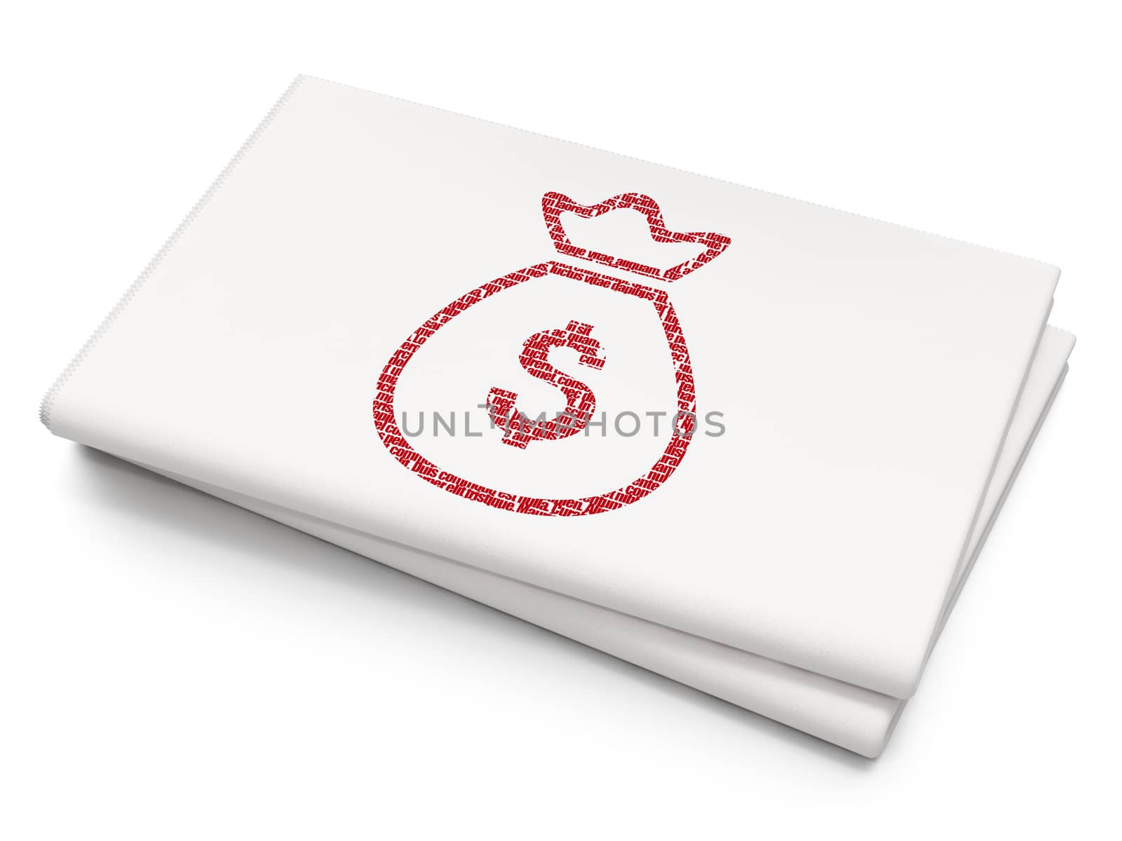 Banking concept: Pixelated red Money Bag icon on Blank Newspaper background, 3D rendering