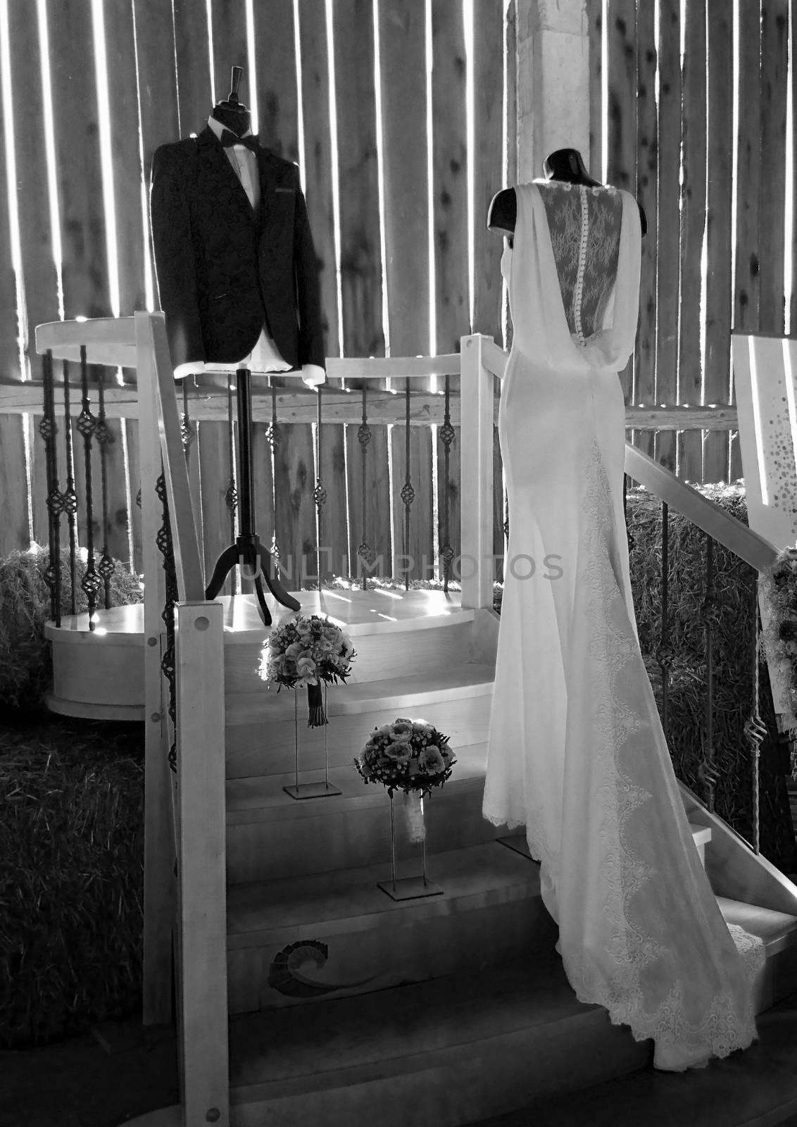 mannequins n wedding dresses on the stairs