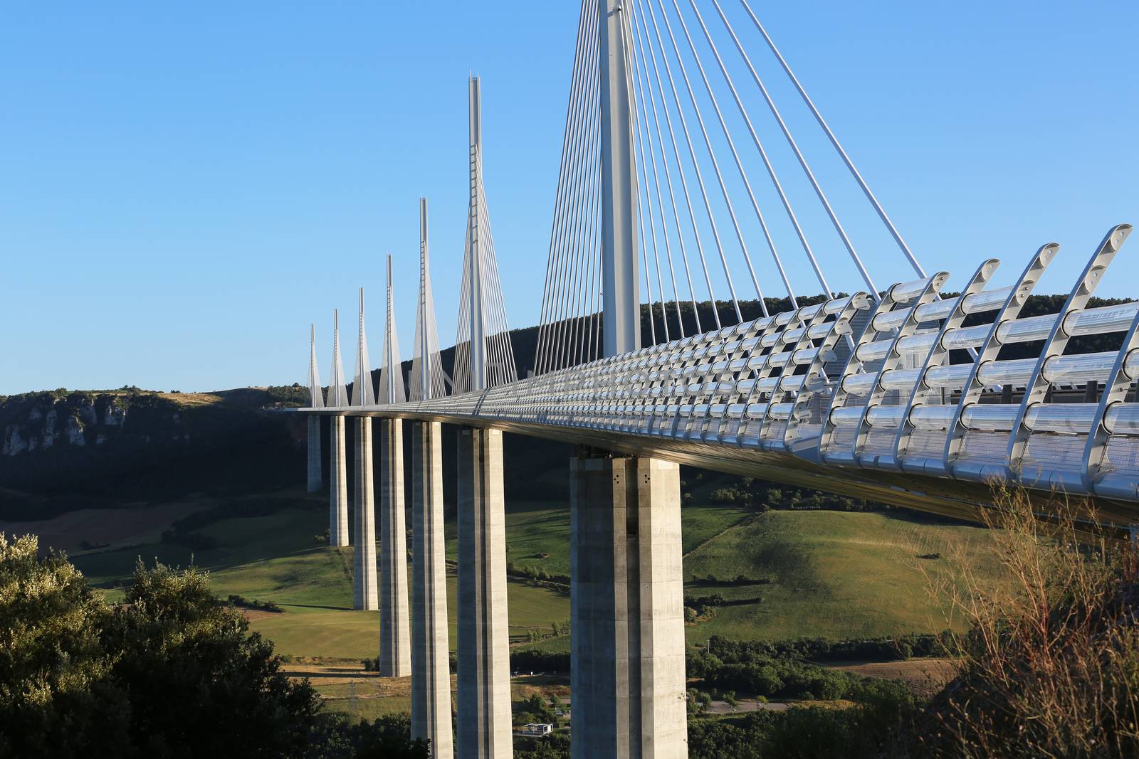 Millau, France - August 21, 2016: The Millau Viaduct Is The Tallest Bridge In The World with One Mast's Summit At 343 Metres Above The Base Of The Structure. Aveyron, Midi Pyrenees, France