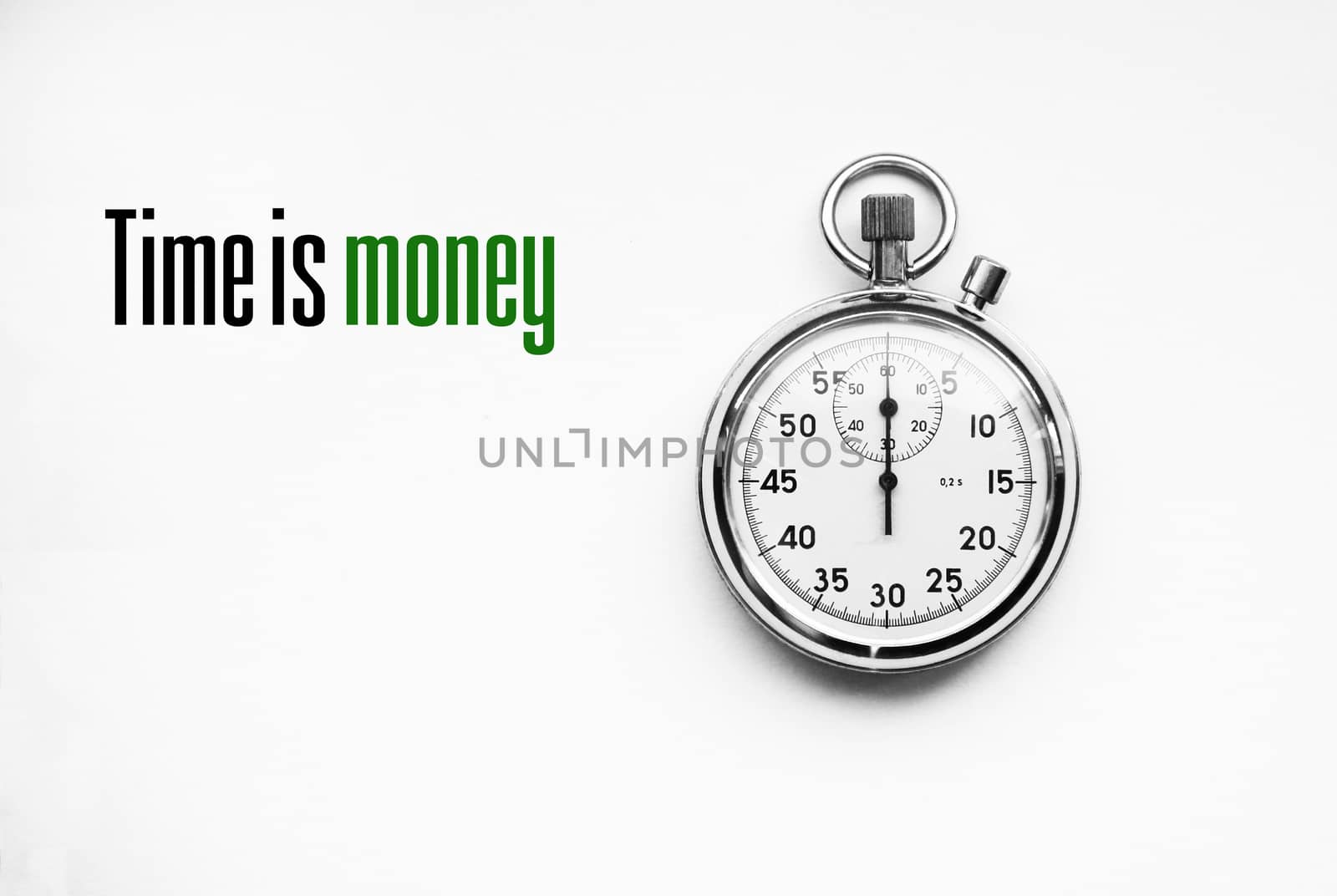 Photo of stopwatch with text quote: Time is money