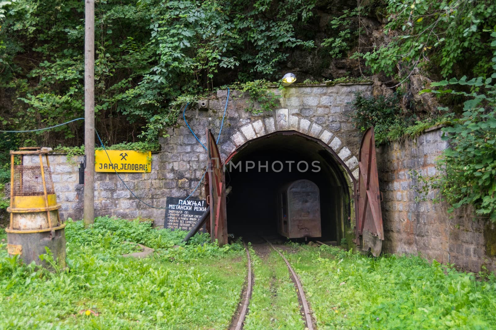 JELOVAC, SERBIA - SEPTEMBER 11, 2016: Mine entrance Jelovac in Jelovac village in Serbia, one of the active entrances of Rembas Resavica coal mine.