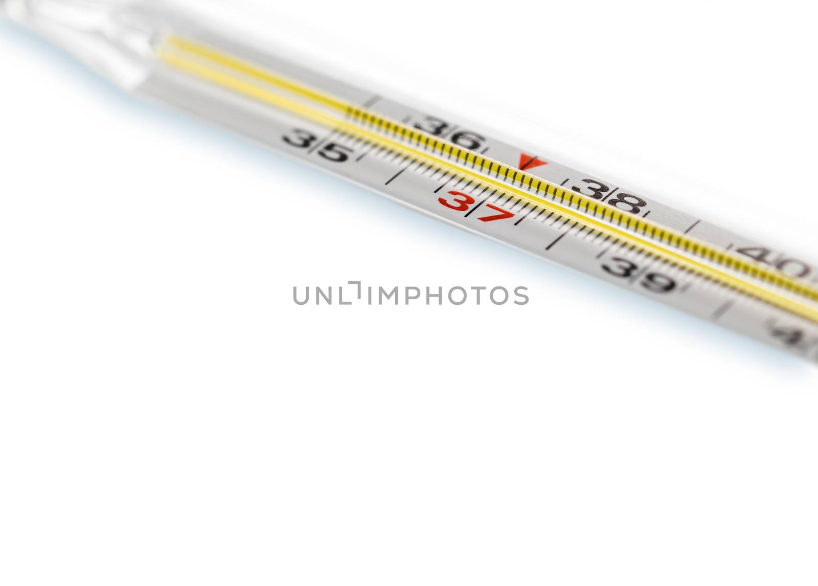 Scale of thermometer closeup on a white background