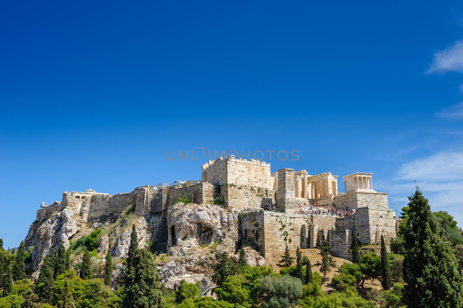 Ancient Acropolis during daytime. Athens Greece. Lot of copyspace.