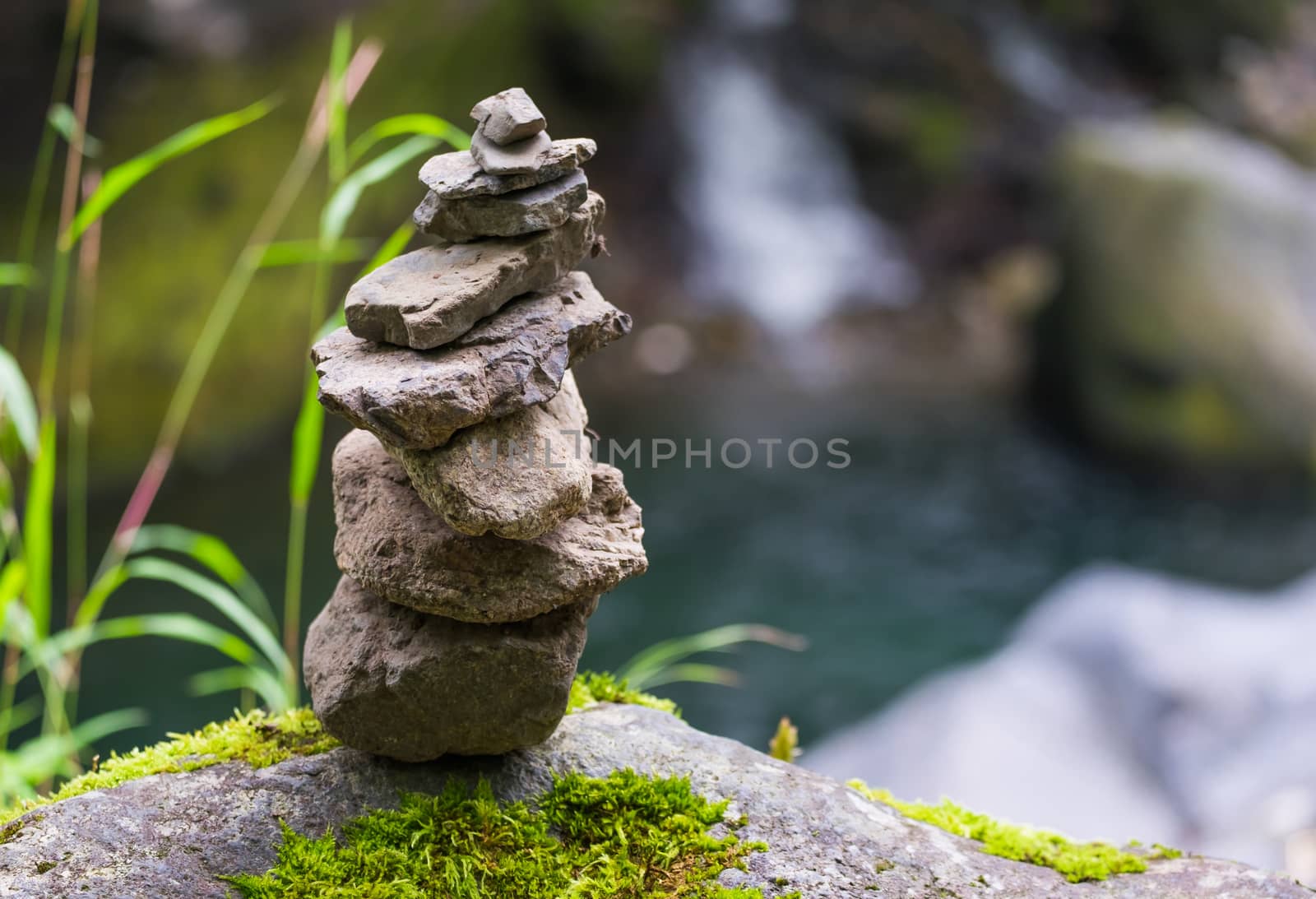 Stone at waterfall in nikko,Japan