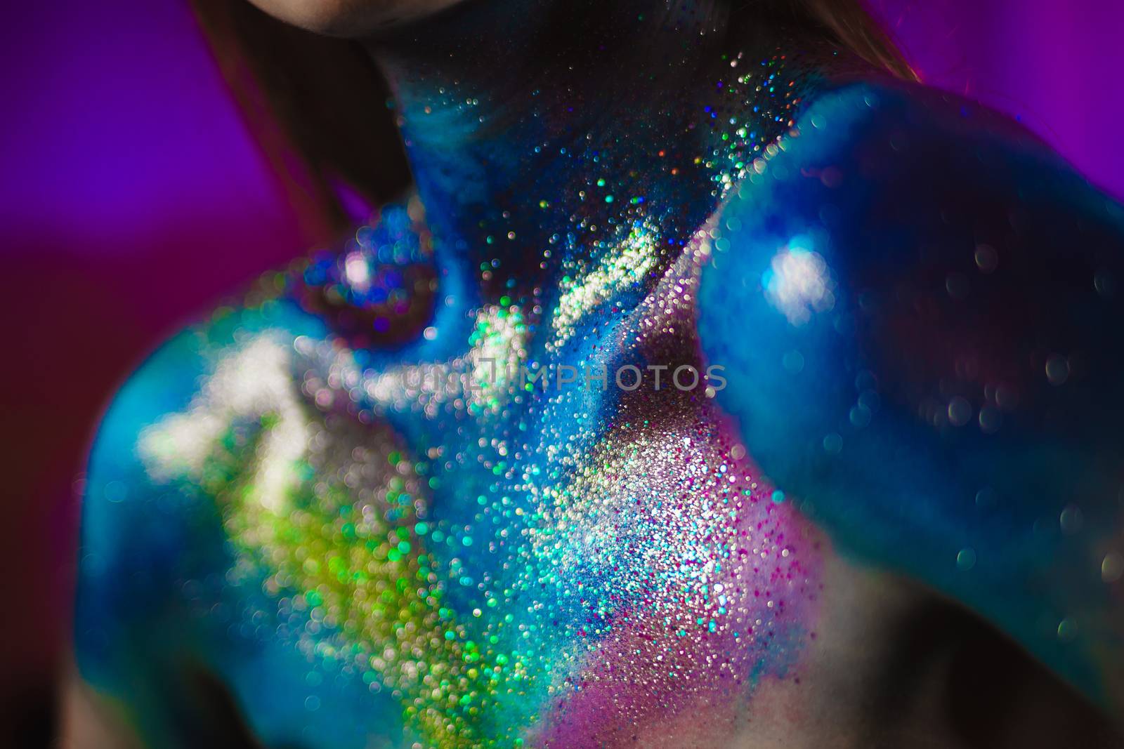 Portrait of beautiful woman painted with cosmic colors and spangled. by mrakor