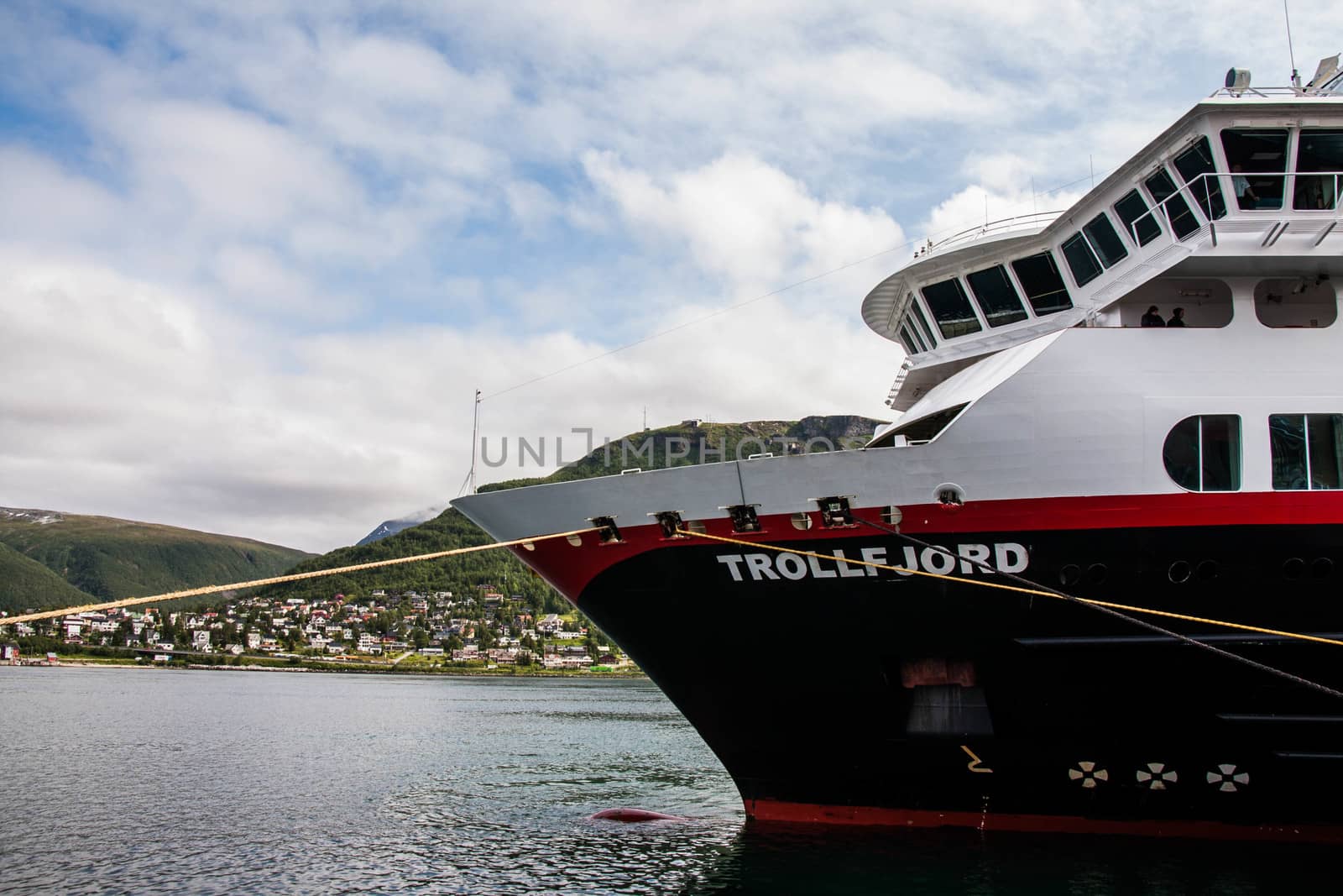Trollfjord is one of the ships in Hurtigruten.  Taken in Tromsoe harbour