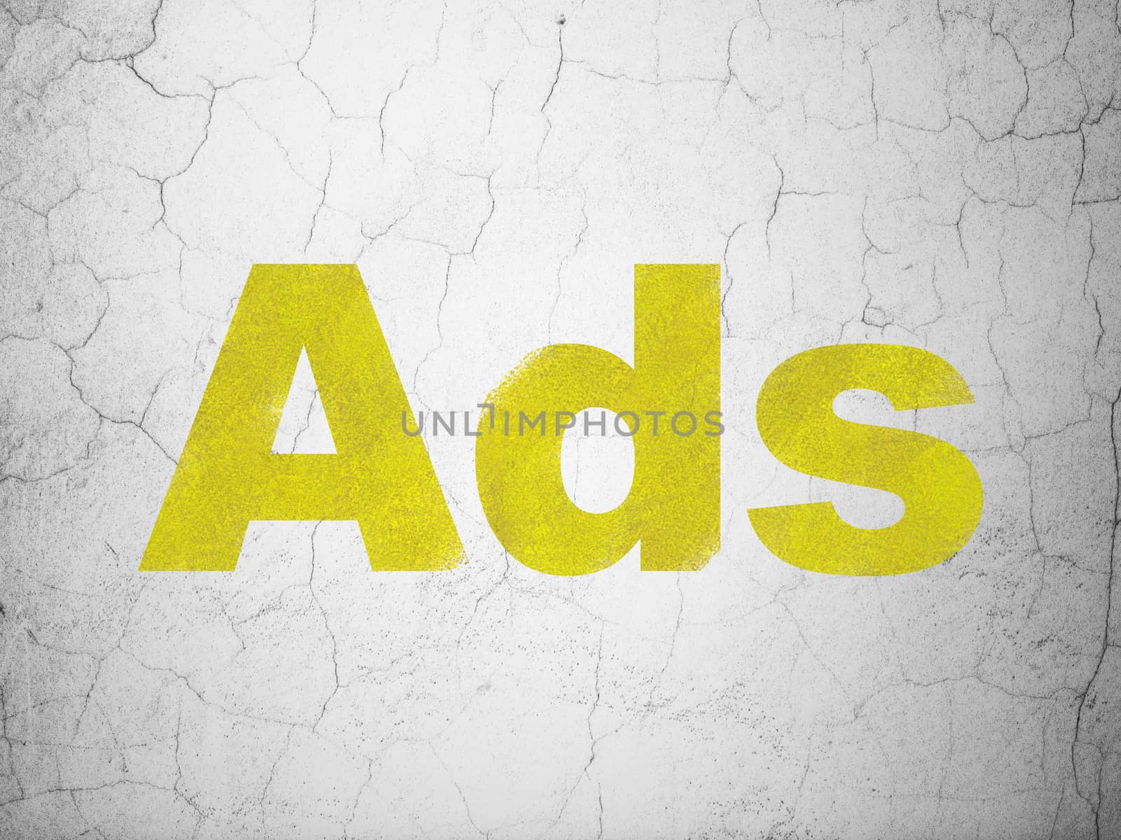 Advertising concept: Yellow Ads on textured concrete wall background