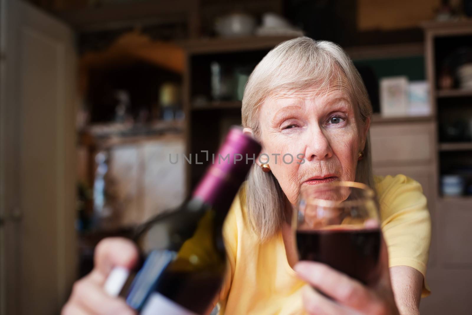 Drunk woman offering a glass of wine by Creatista