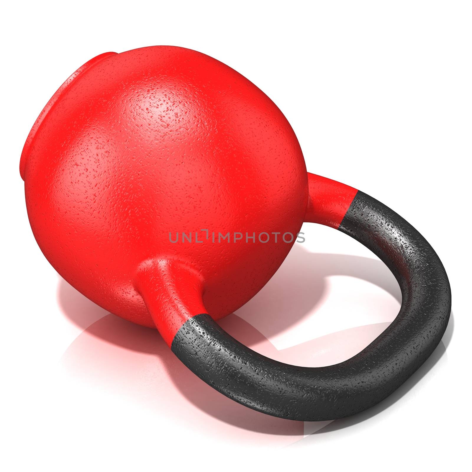 Red kettle bell weight, lying on its side, isolated on a white b by djmilic