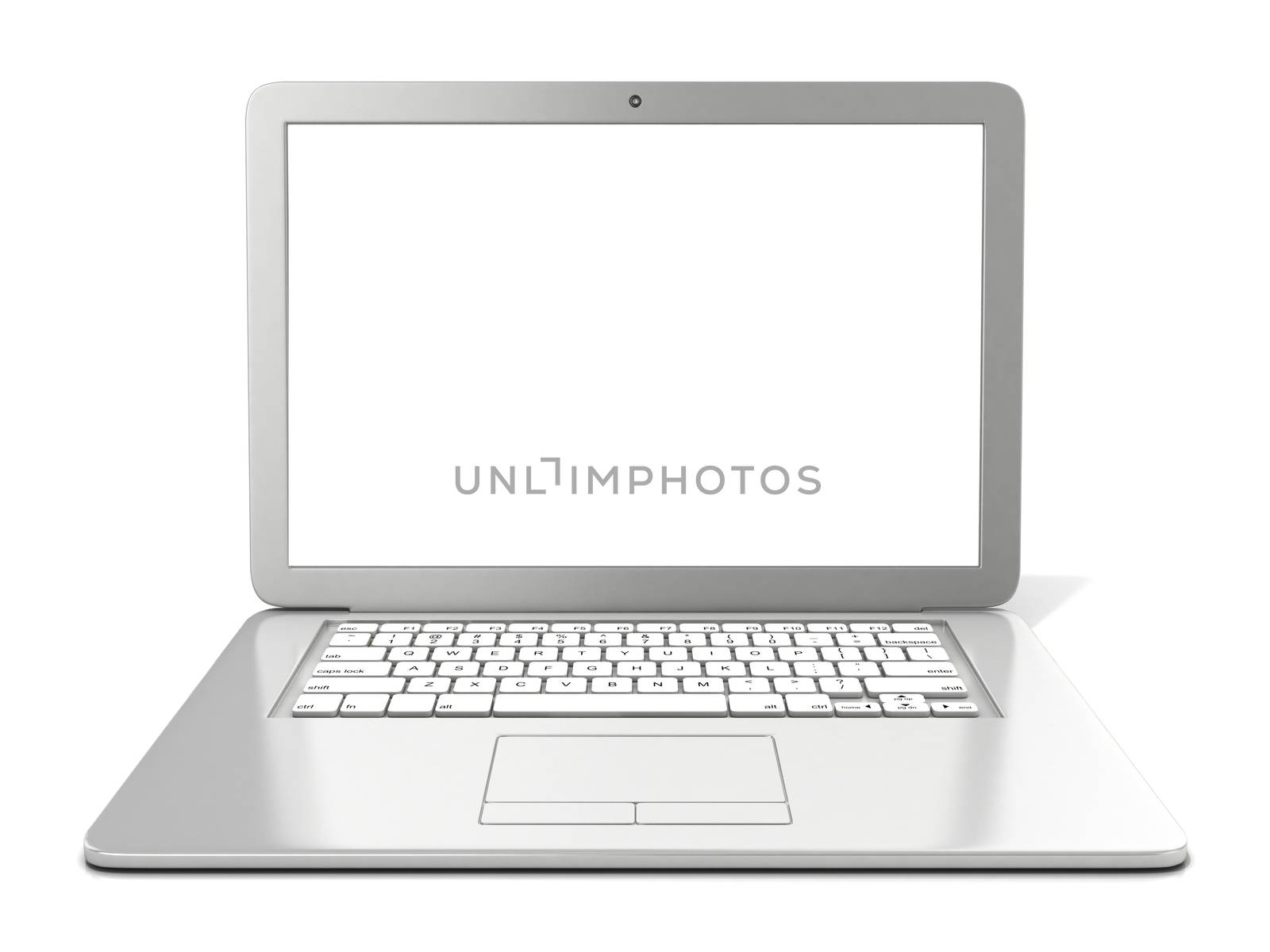 Grey laptop with blank screen. 3D rendering isolated on white background