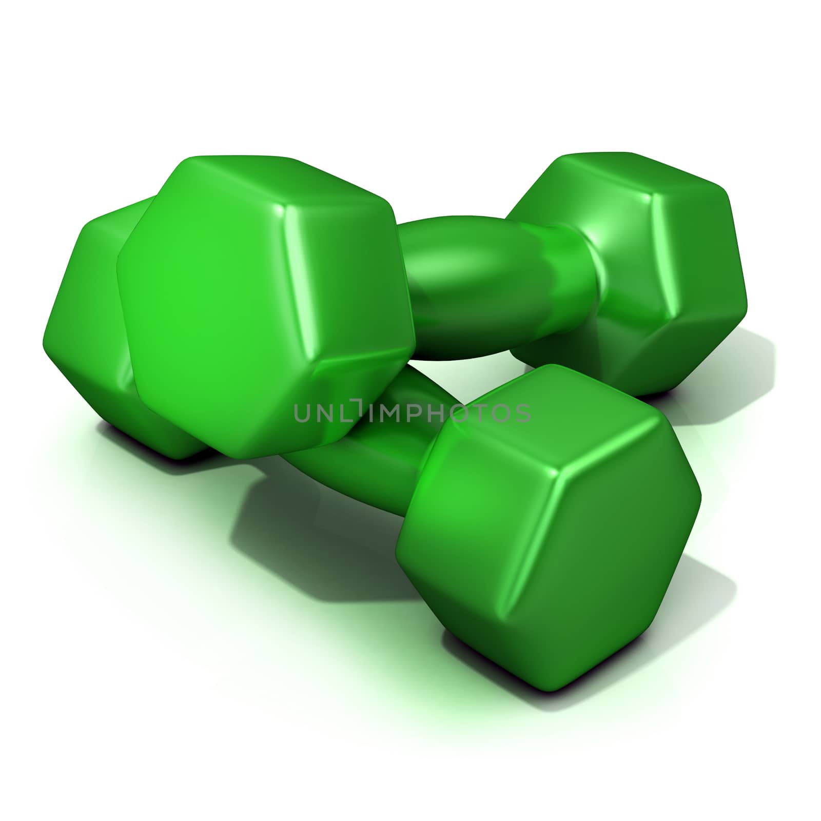 Green weights isolated on white background