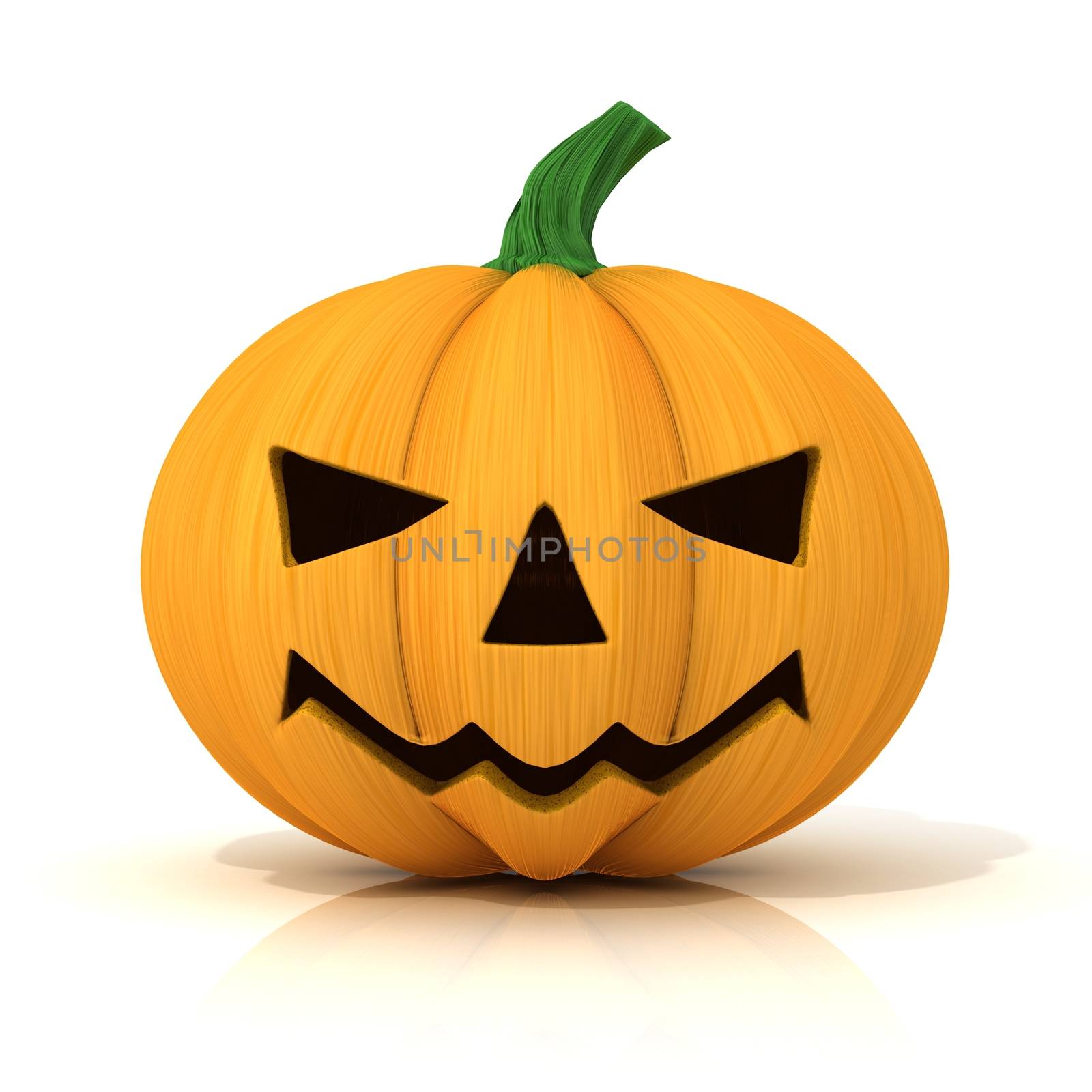 Scary Jack O Lantern. Halloween pumpkin, isolated on white