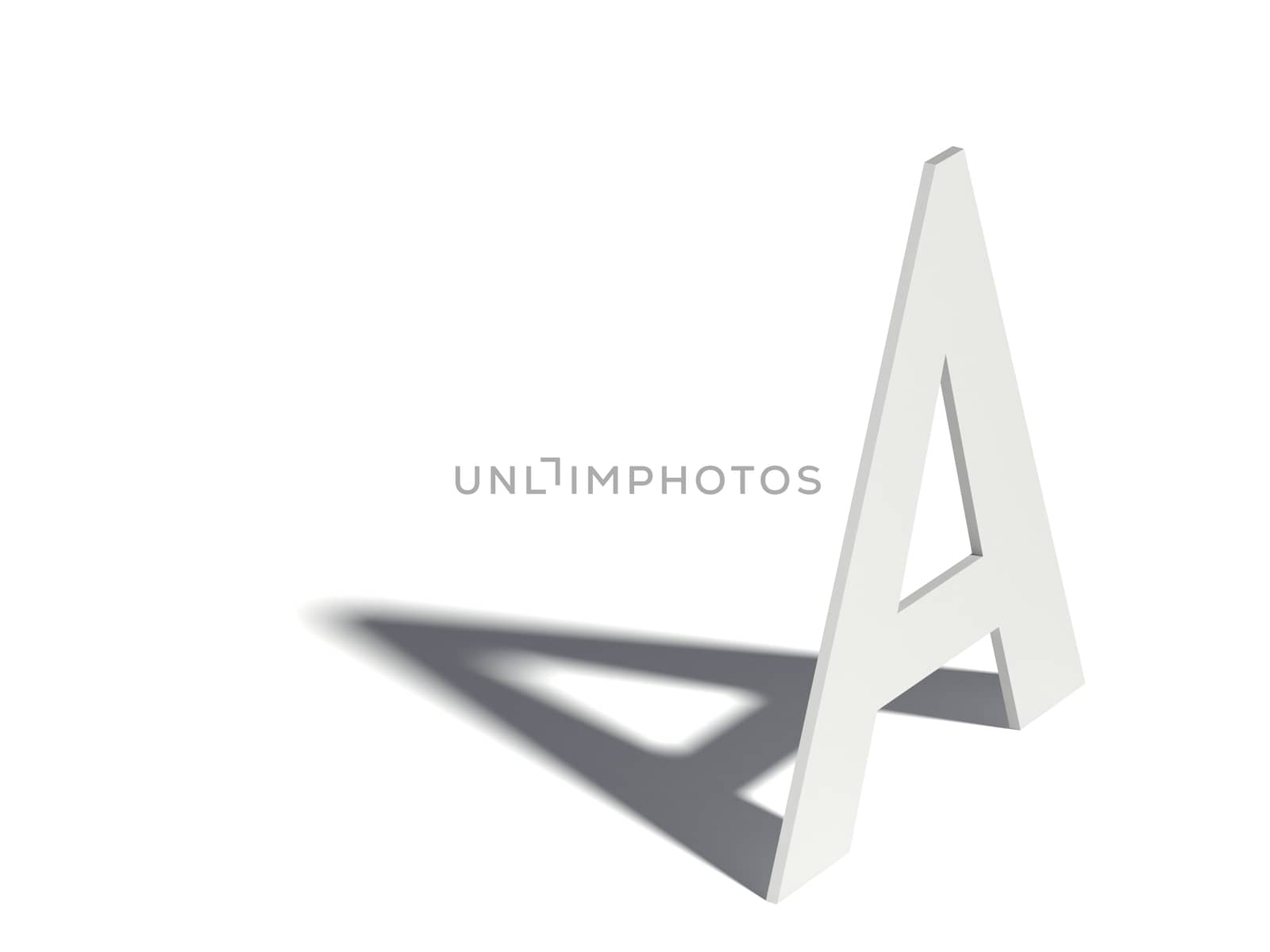 Drop shadow font. Letter A. 3D render illustration isolated on white background