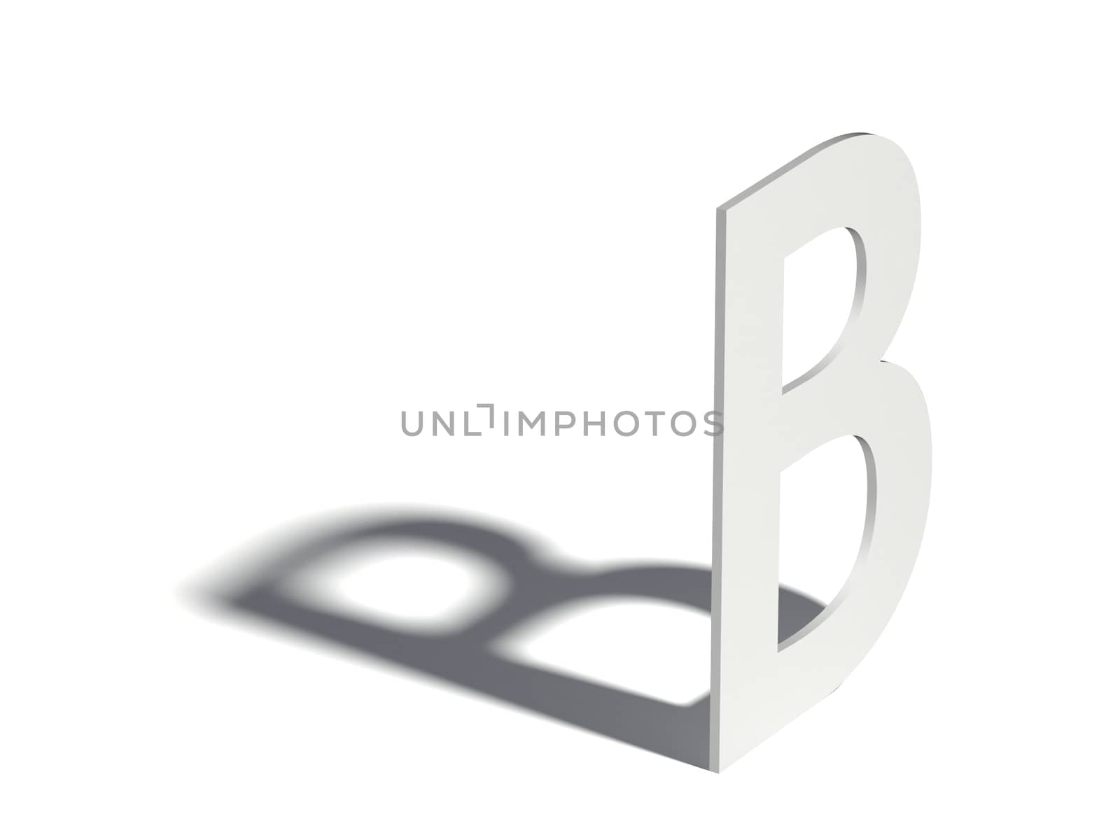 Drop shadow font. Letter B. 3D render illustration isolated on white background