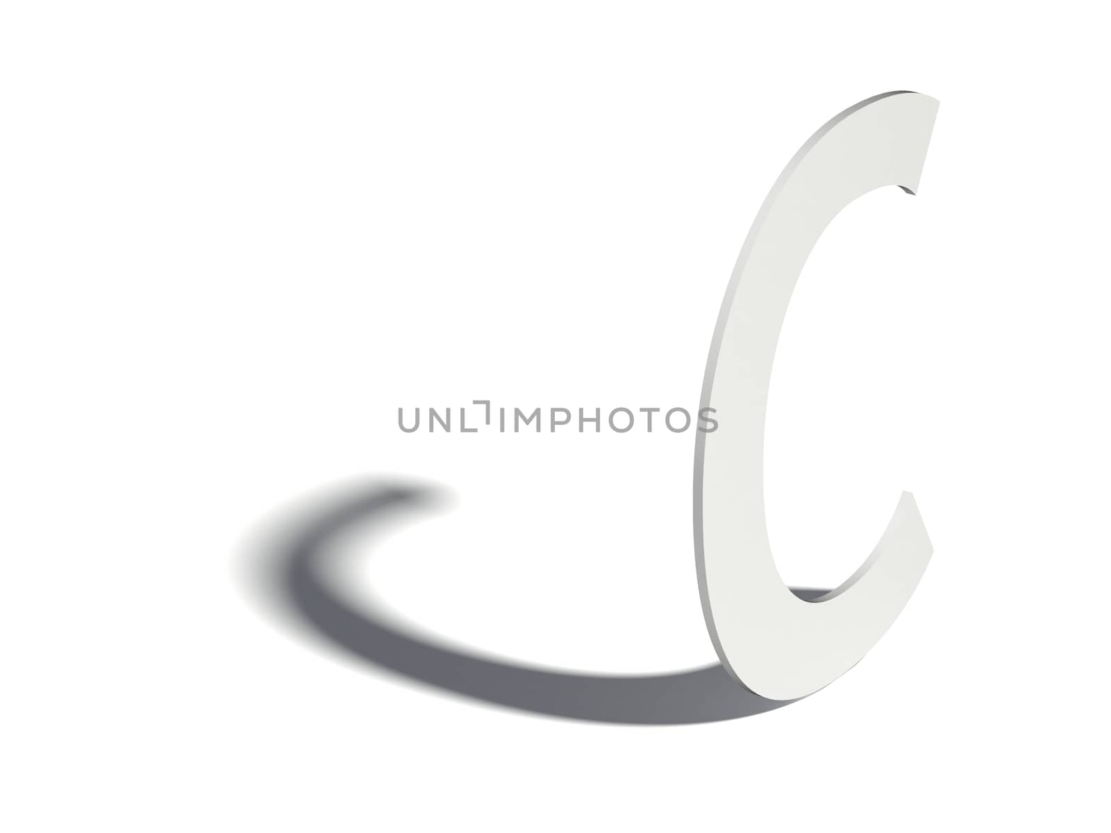 Drop shadow font. Letter C. 3D render illustration isolated on white background