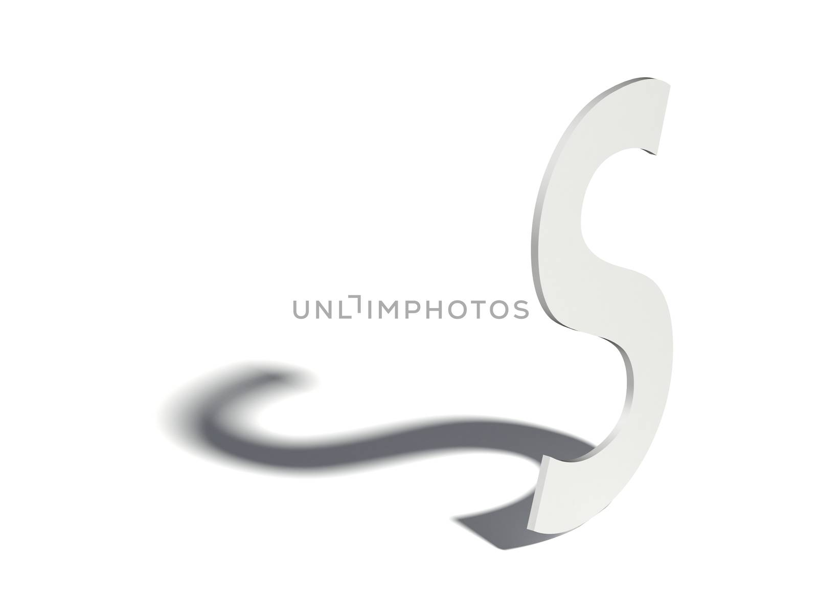 Drop shadow font. Letter S. 3D render illustration isolated on white background