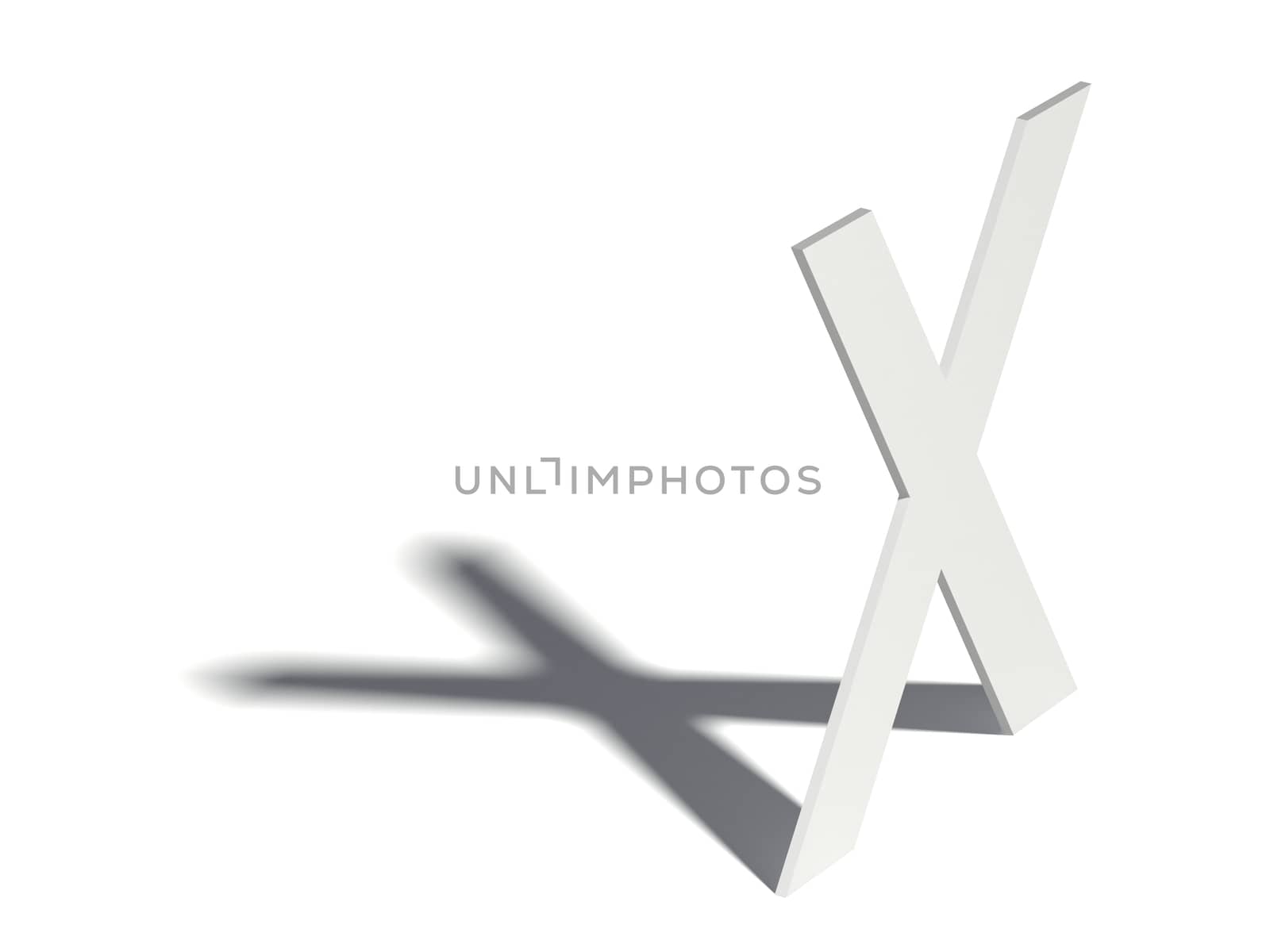 Drop shadow font. Letter X. 3D render illustration isolated on white background