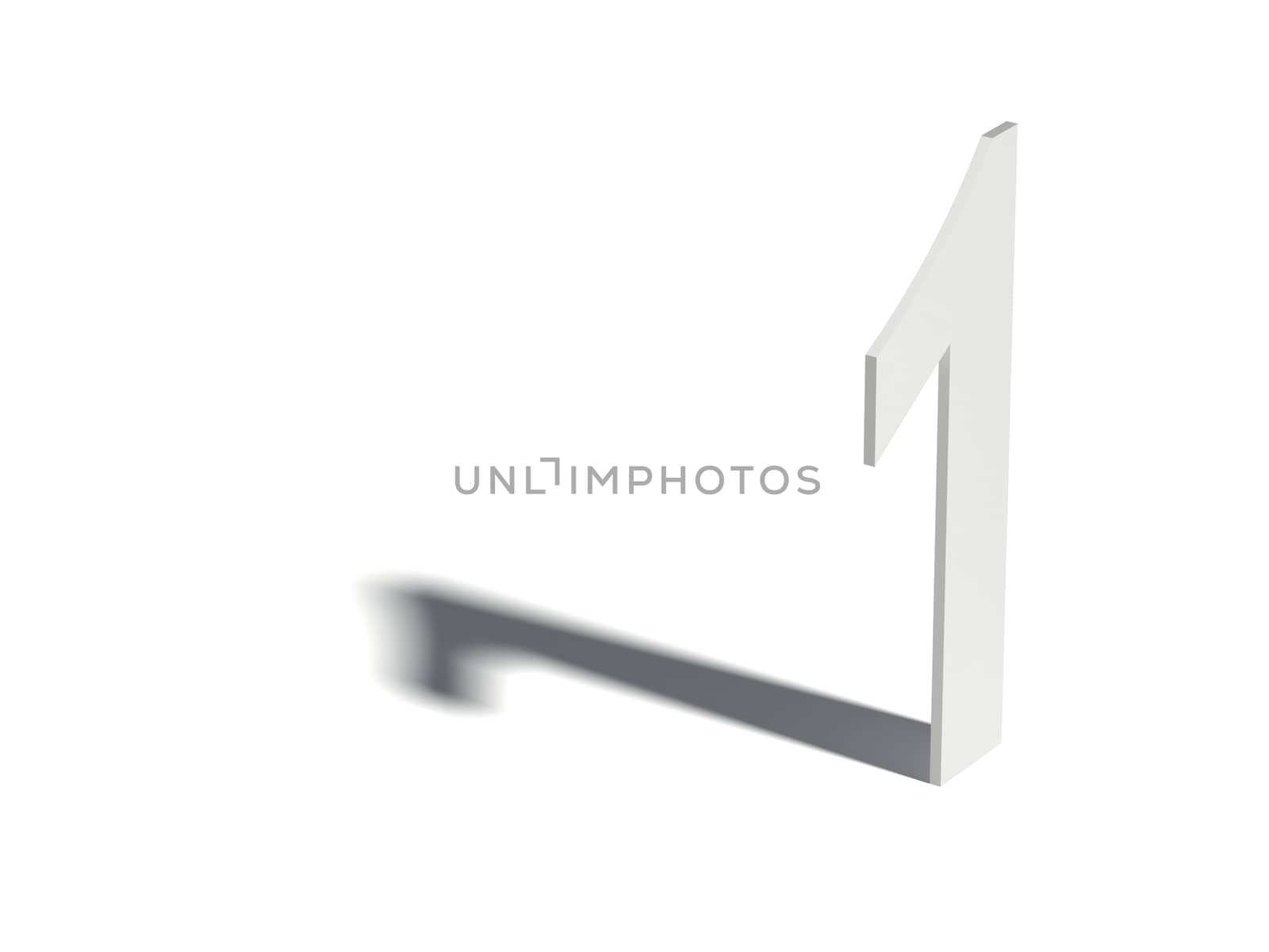 Drop shadow digit. Number ONE 1. 3D render illustration isolated on white background